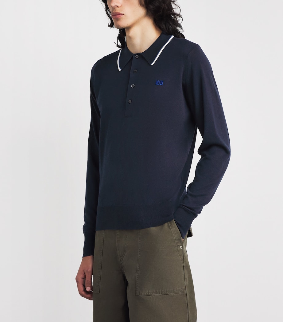 Wales Bonner Mens x John Smedley Merino Henry Polo Sweater Navy Image 4