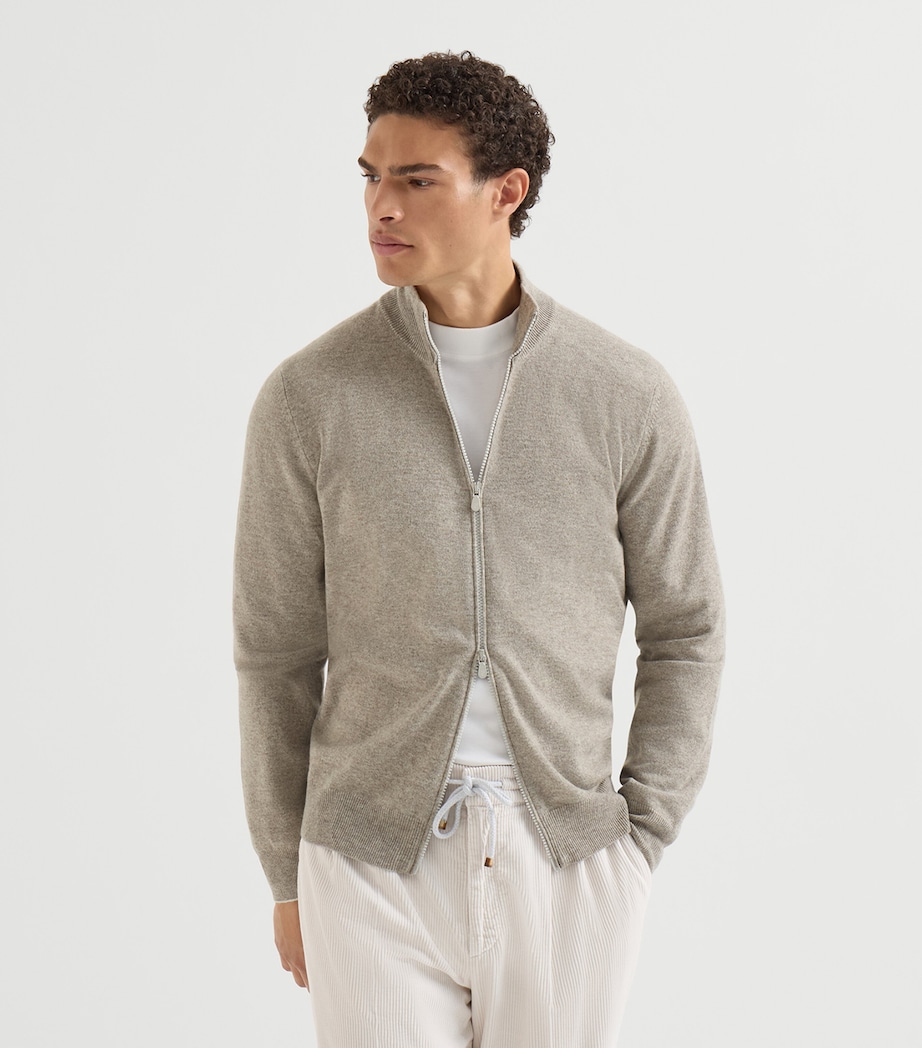 Brunello Cucinelli Mens Cashmere Zip-Up Cardigan Image 3