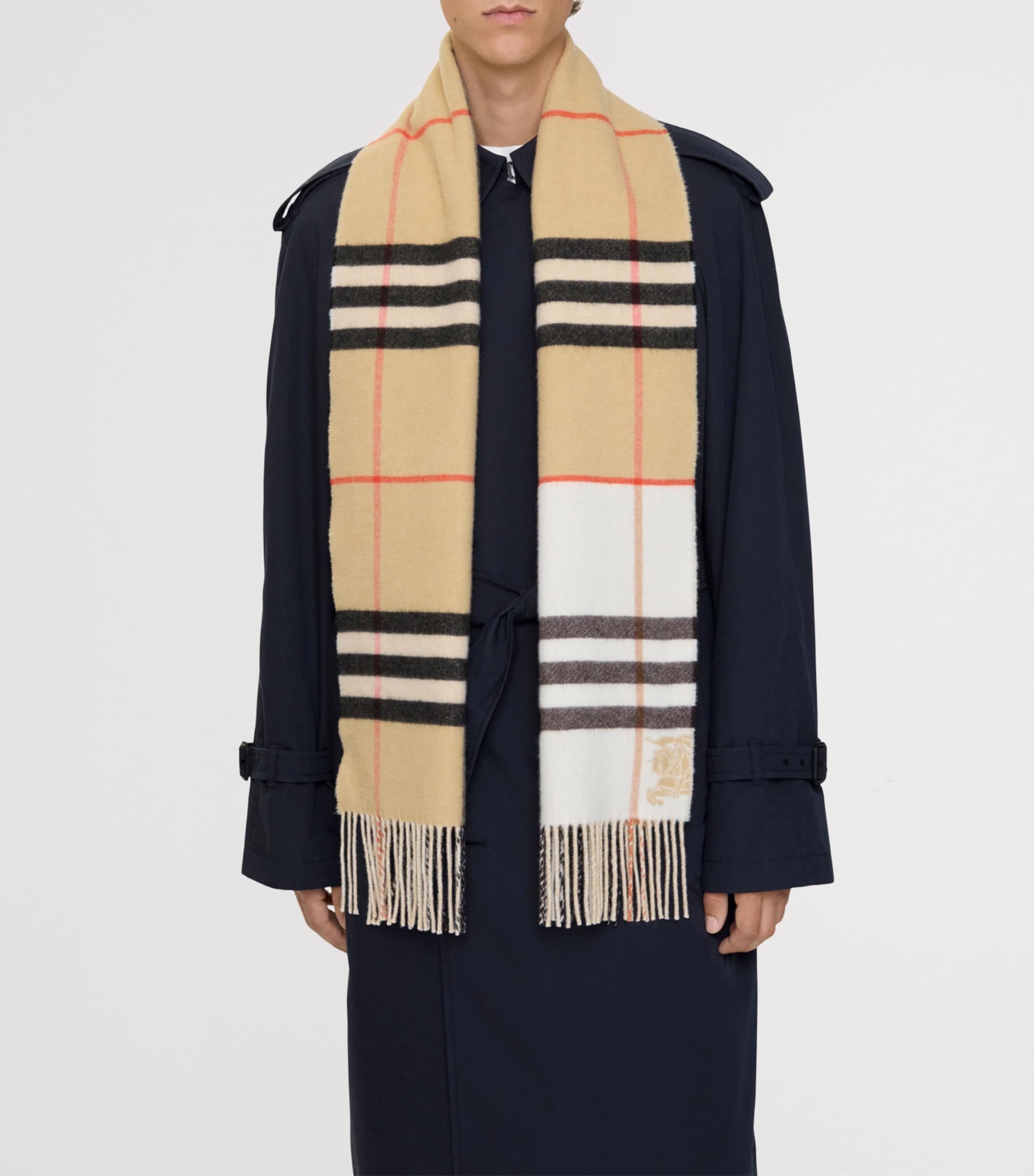 Cashmere Contrast Check Scarf SAND/PEBBLE WHITE Image 3