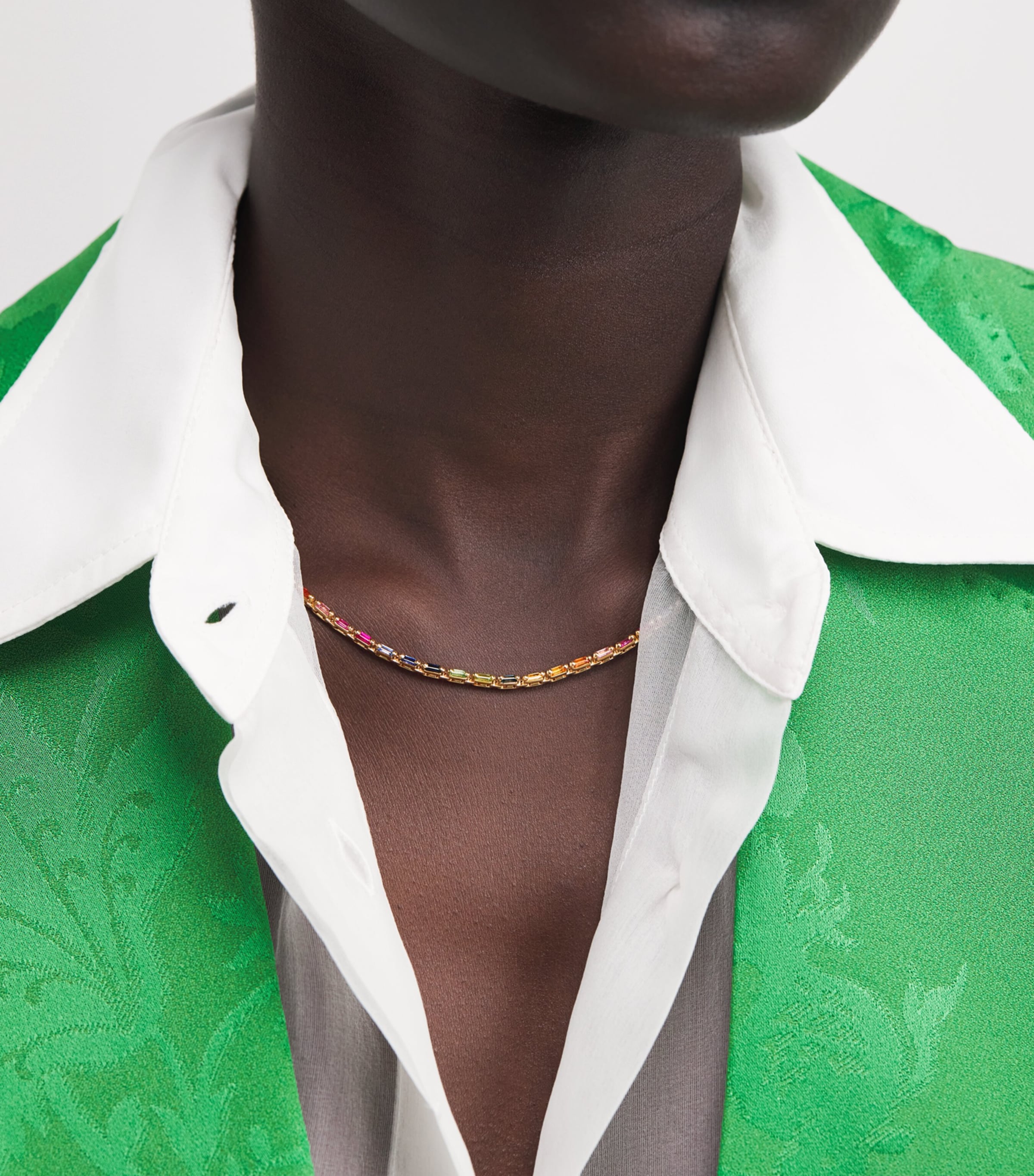 Suzanne Kalan Rose Gold and Rainbow Sapphire Bold Linear Tennis Necklace Rg/rs Image 2
