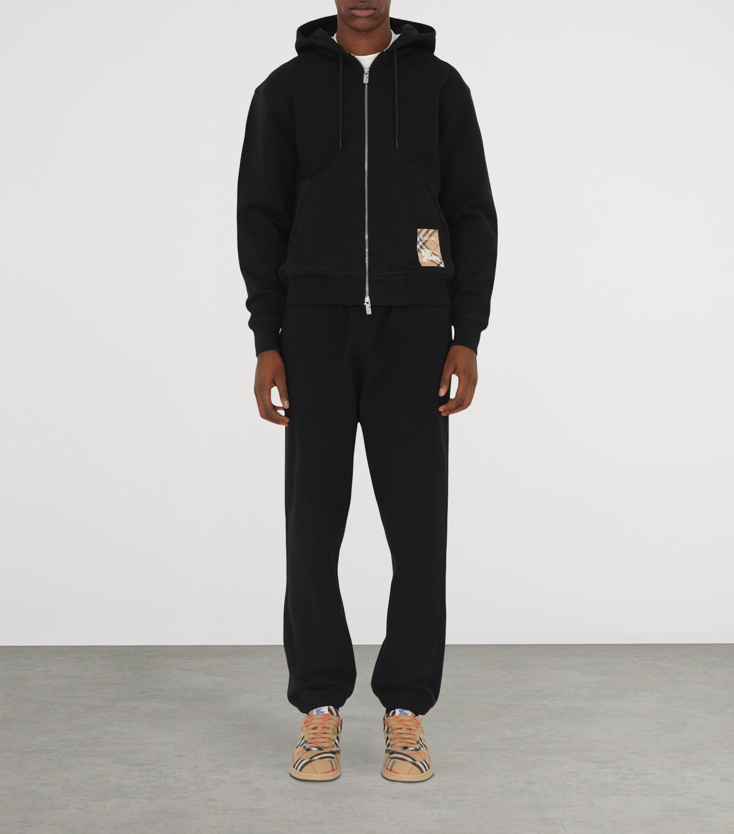 Cotton Check-Detail Sweatpants BLACK Image 2