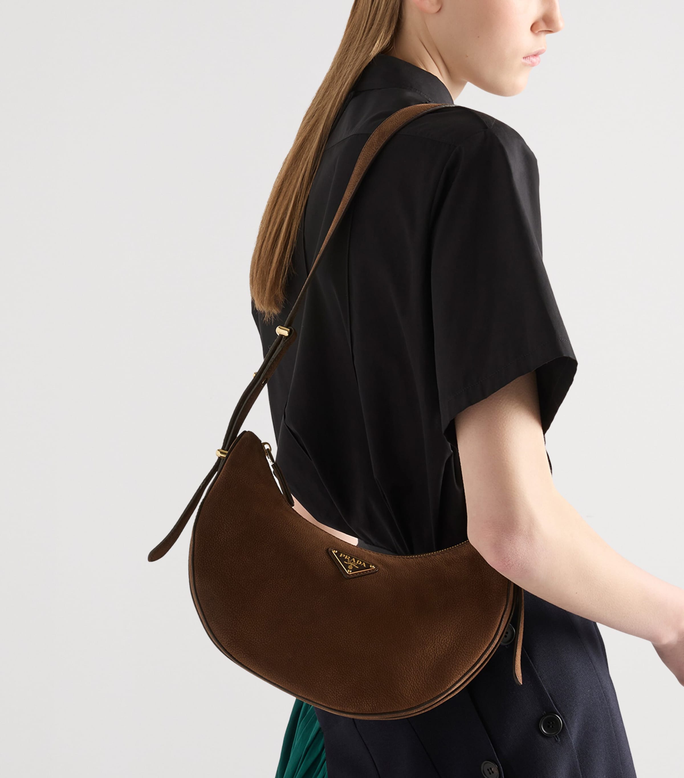 Prada Small Nubuck Leather Arqué Shoulder Bag Brown Image 2