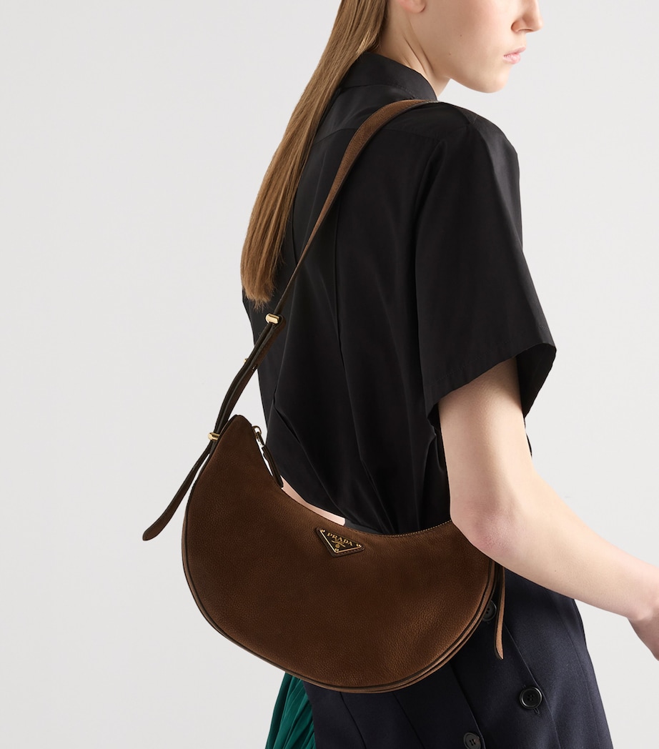 Prada Small Nubuck Leather Arqué Shoulder Bag Brown Image 2