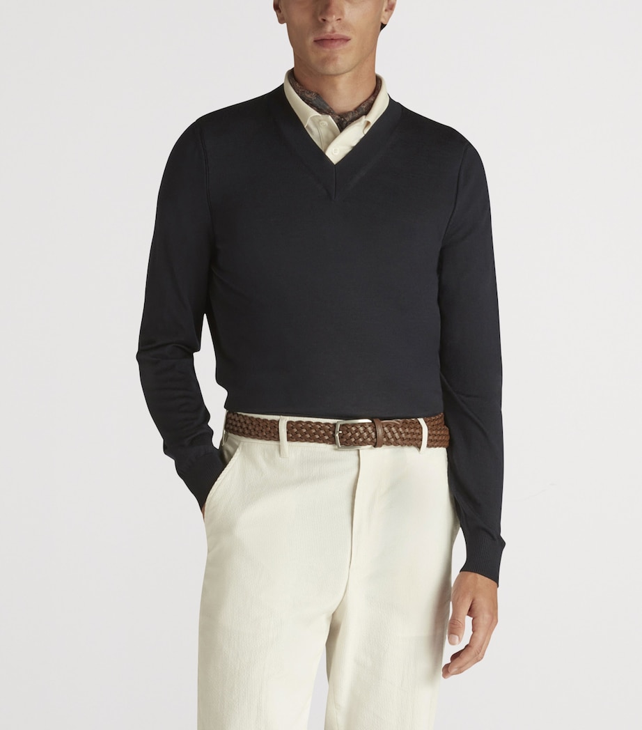 Merino V-Neck Sweater 416HOUSE NAVY Image 3