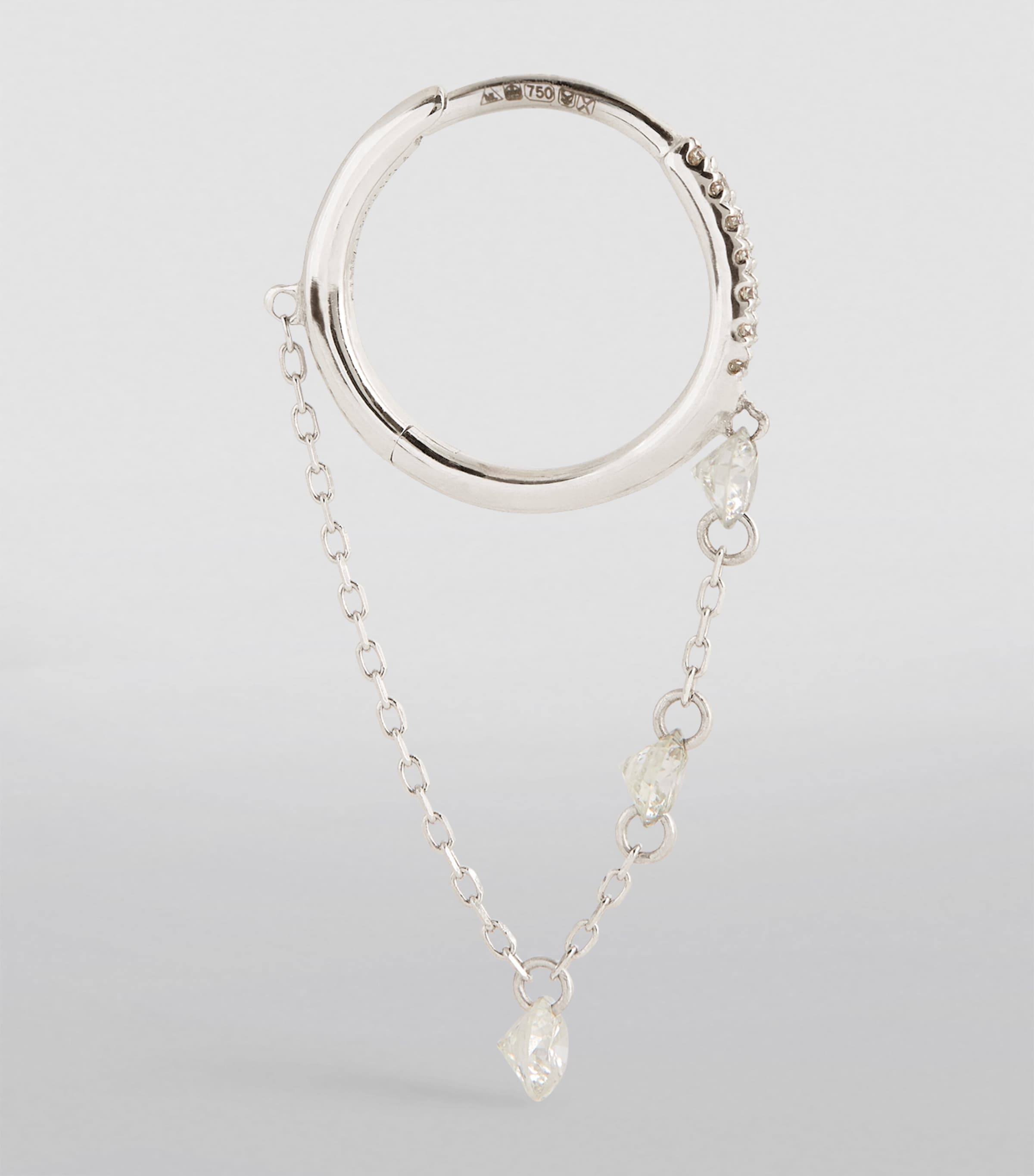 White Gold and Diamond Drop Huggie Single Earring WHITE GOLD Image 3