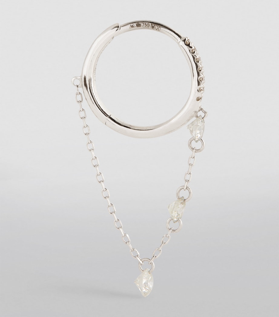 White Gold and Diamond Drop Huggie Single Earring WHITE GOLD Image 3