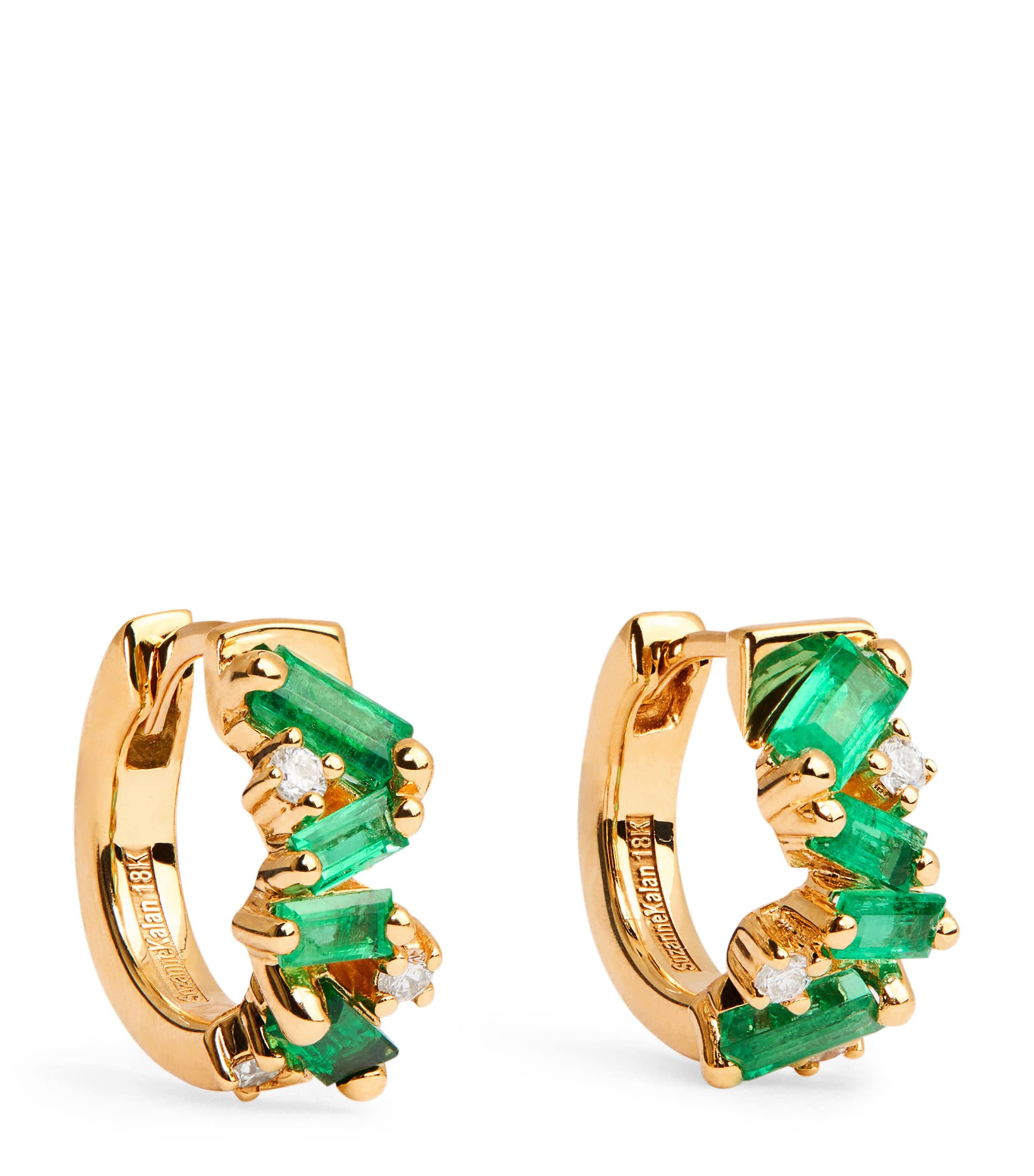 Suzanne Kalan Yellow Gold And Emerald Frenzy Huggie Earrings In Green