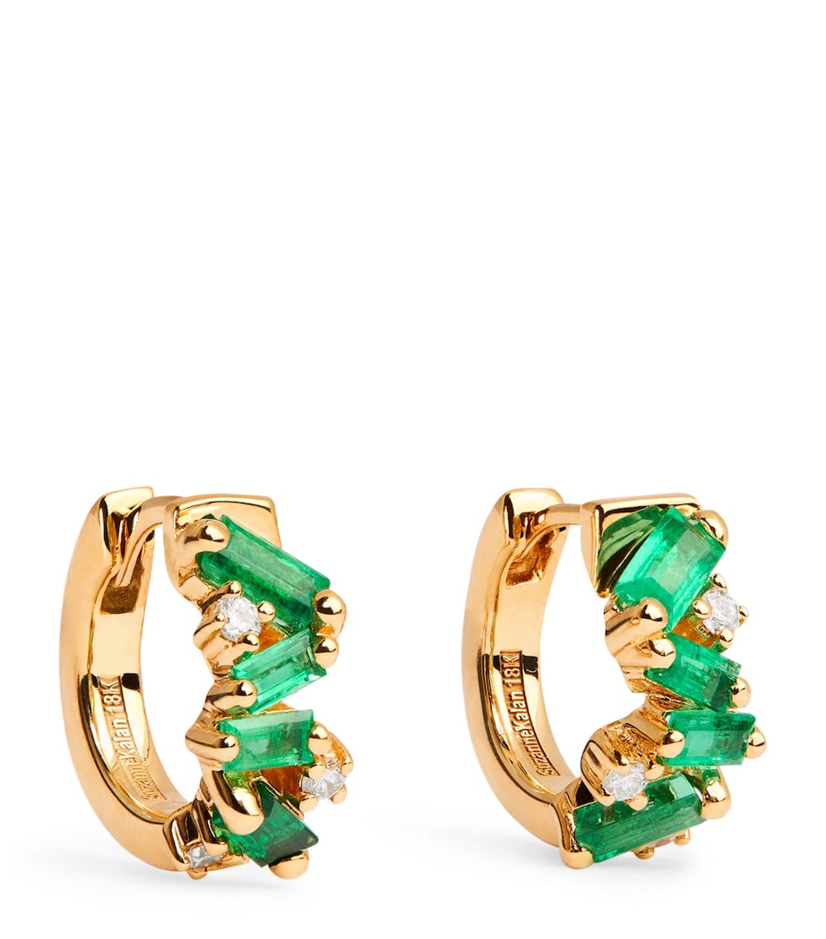 Yellow Gold and Emerald Frenzy Huggie Earrings 18K YG/EMER Image 1