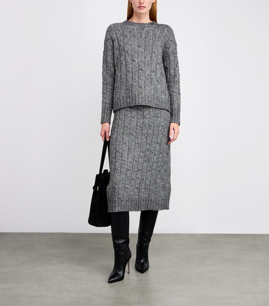 Cotton-Alpaca-Wool Cable-Knit Sweater DARK GREY Image 2