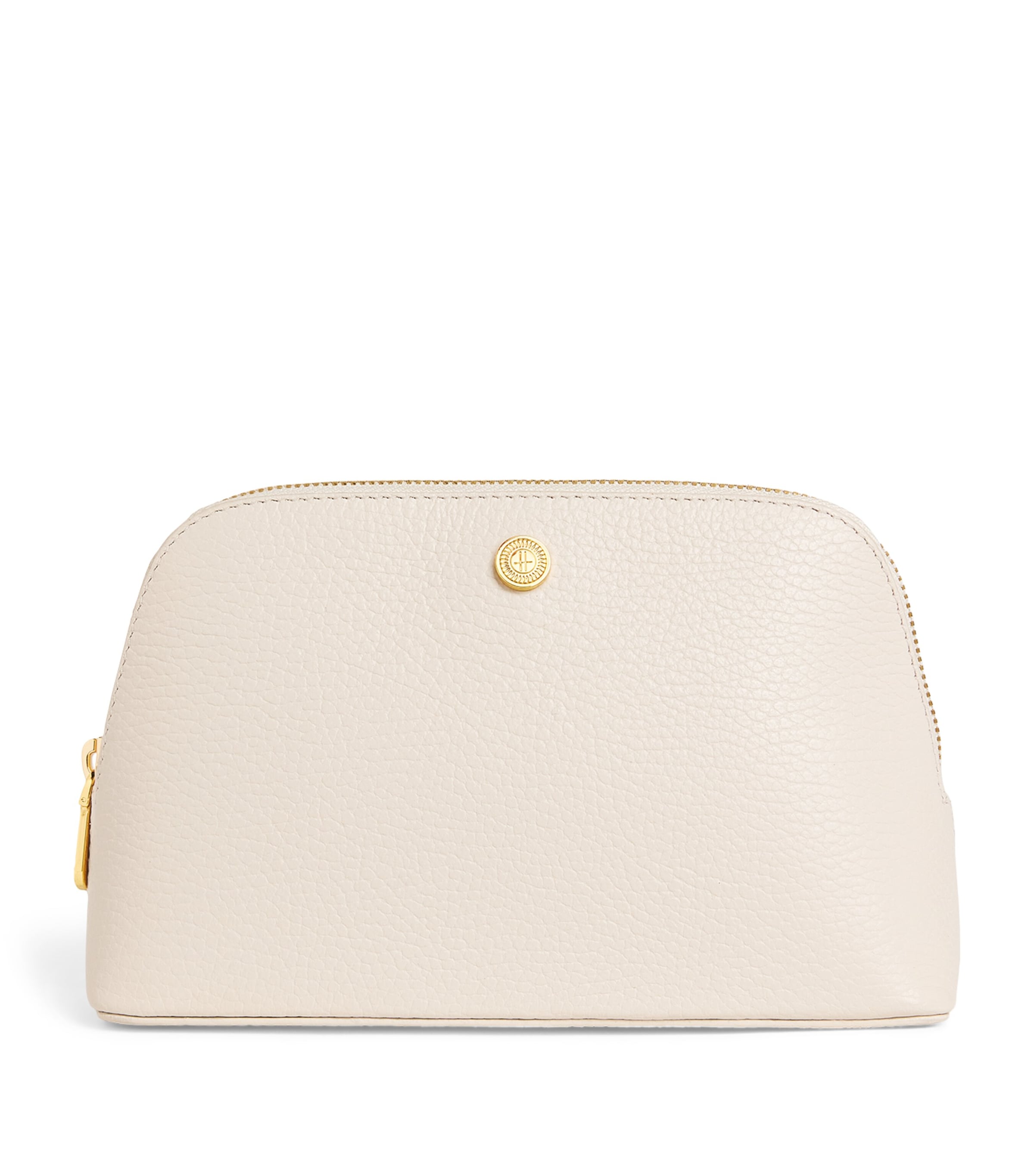 Harrods Small Pebbled Leather Cosmetics Bag In Beige