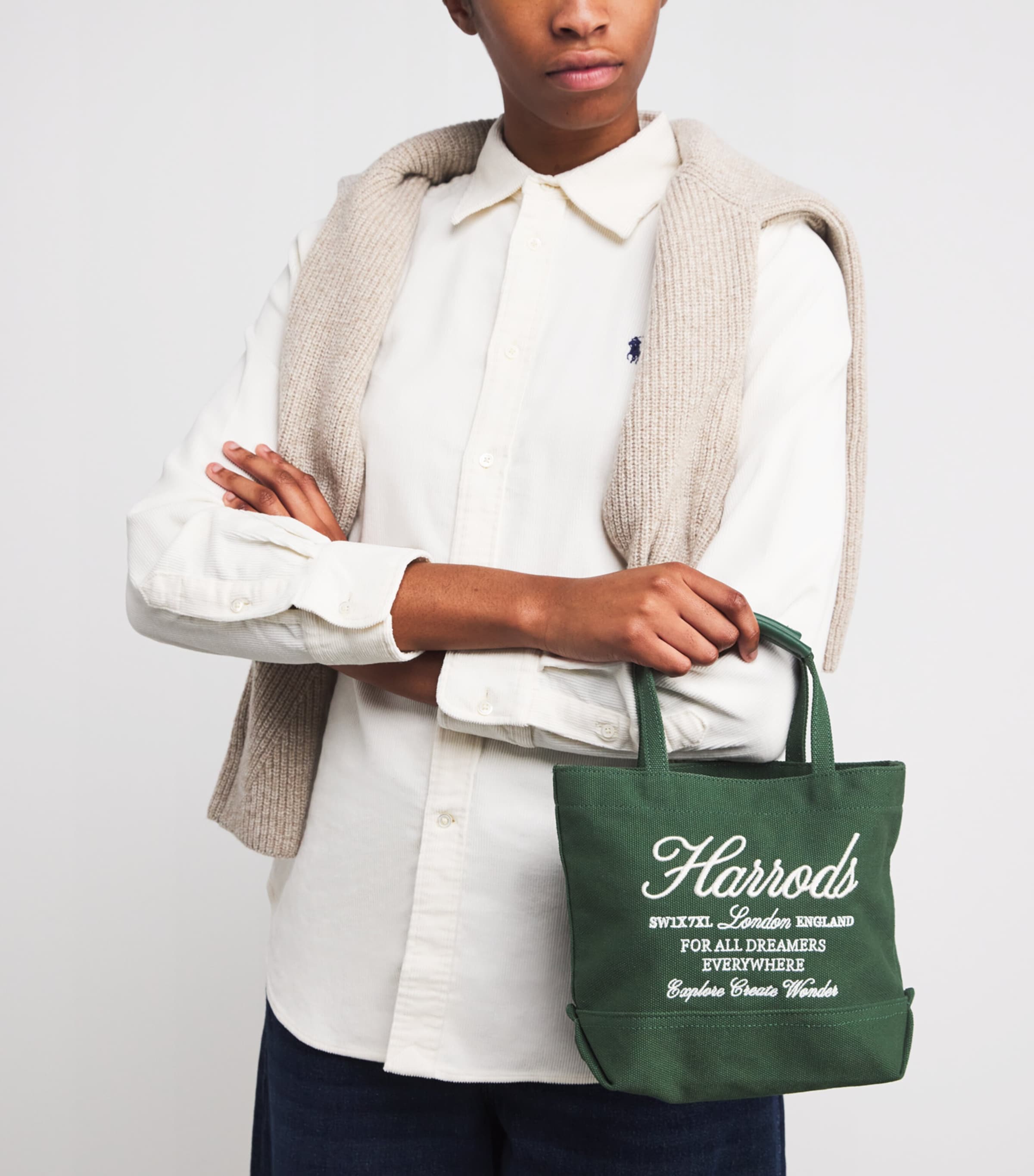 Small Embroidered Logo Tote Bag HARRODS GREEN Image 5