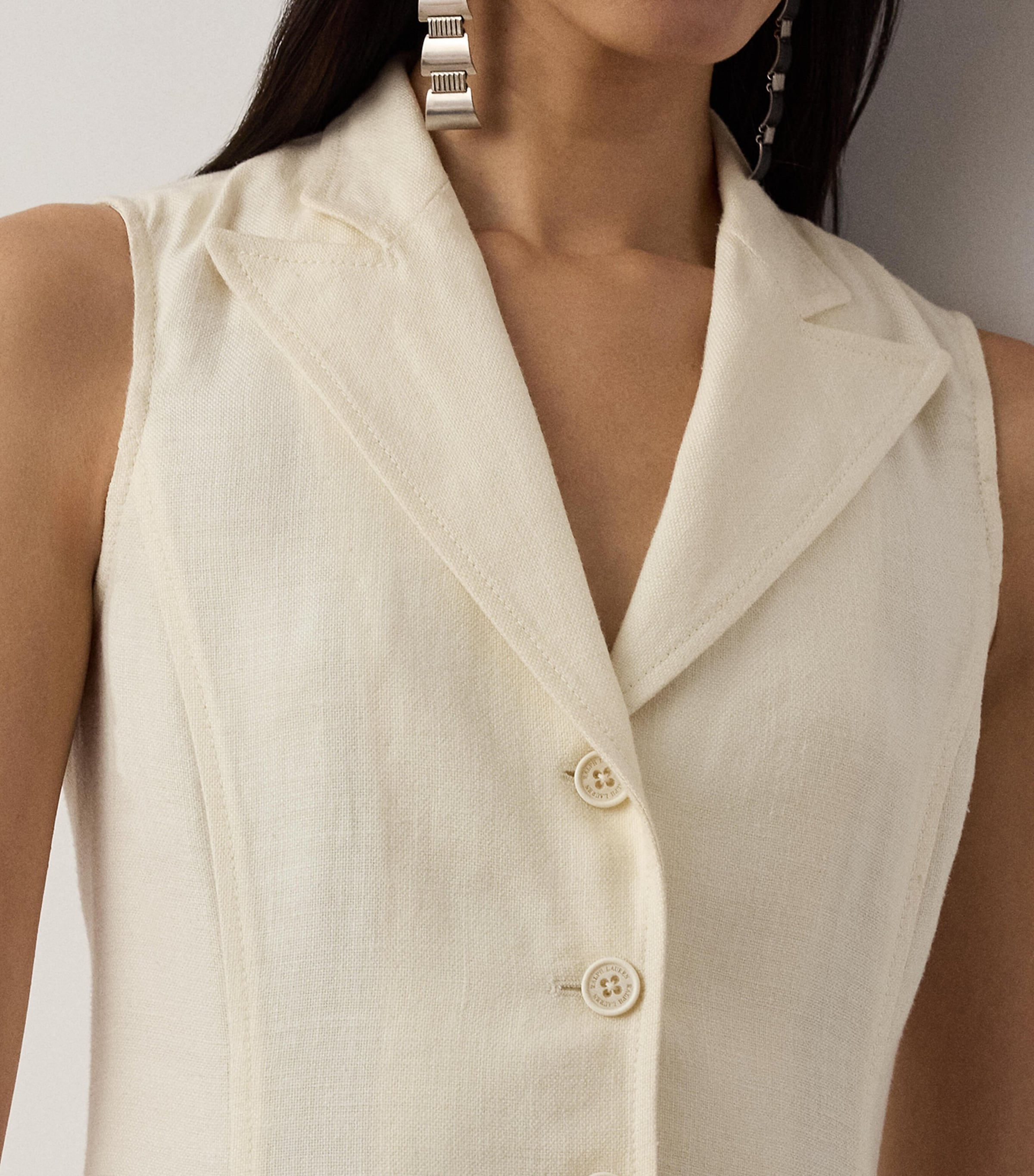 Ralph Lauren Collection Womens Silk-Linen Kensley Midi Dress Lux Cream Image 4
