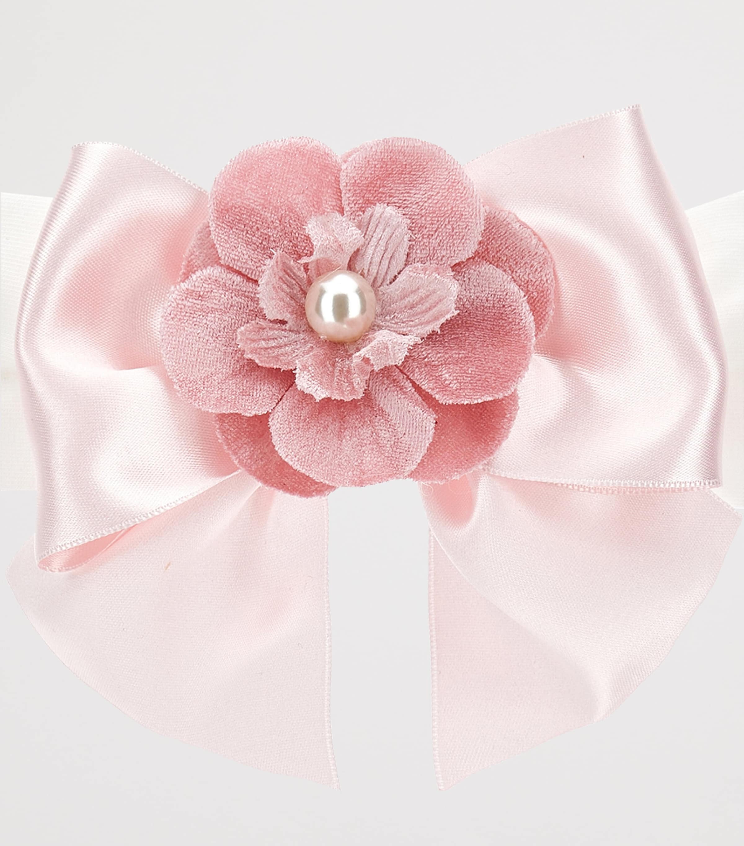 Faux Pearl Bow-Detail Elasticated Headband PANNA+ROSA ANTICO Image 3