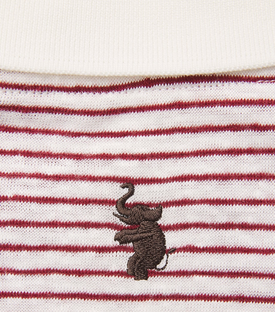 Wales Bonner Mens Linen-Cotton Stripe Bask Polo Shirt Ivory / Wine Image 6