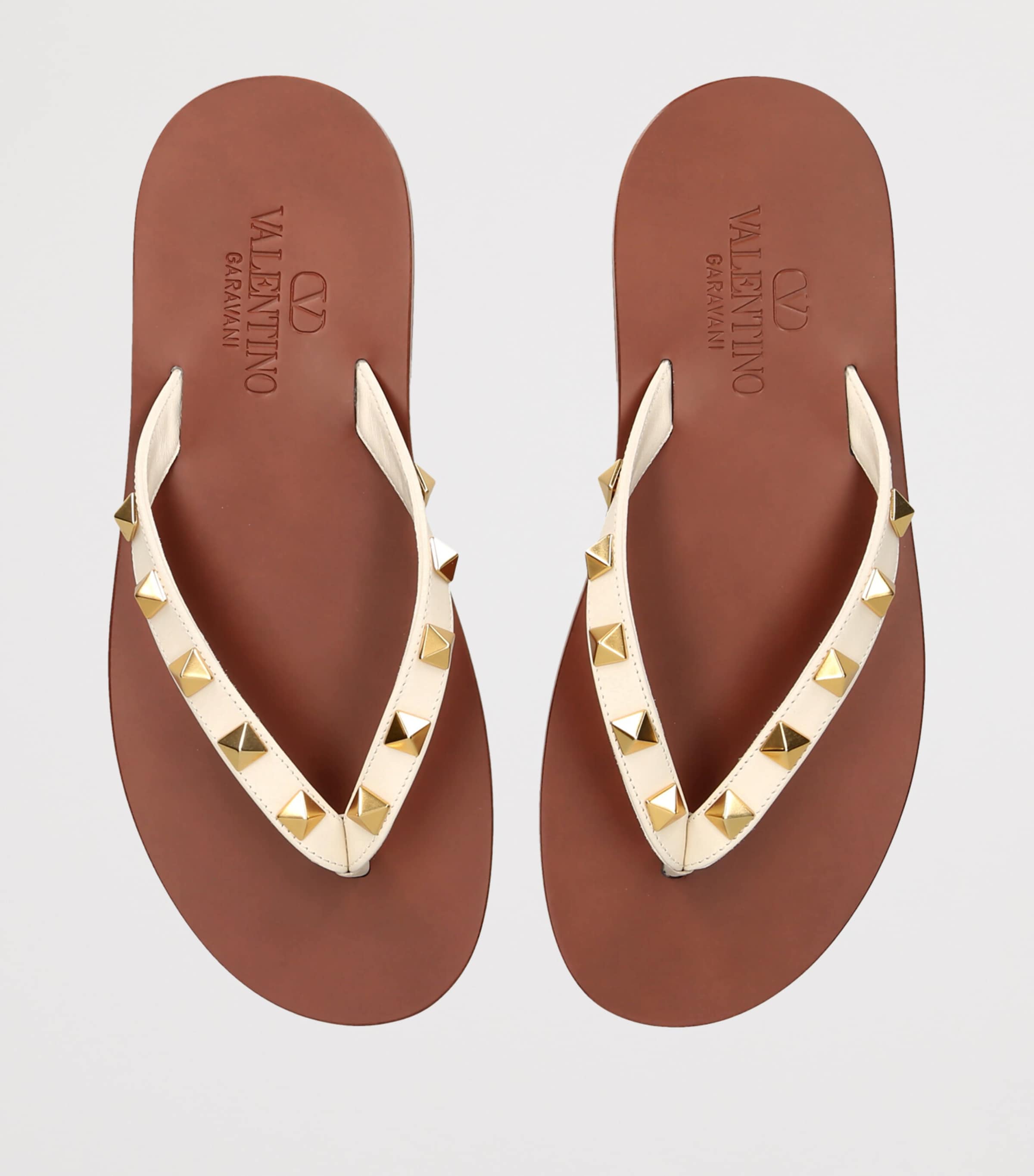 Valentino Garavani Leather Rockstud Flip Flops White/oth Image 4