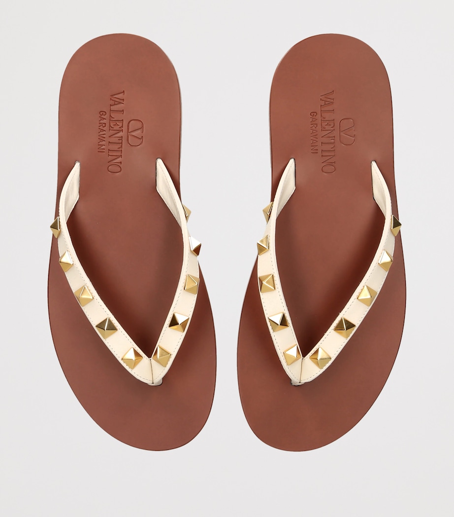 Valentino Garavani Leather Rockstud Flip Flops White/oth Image 4