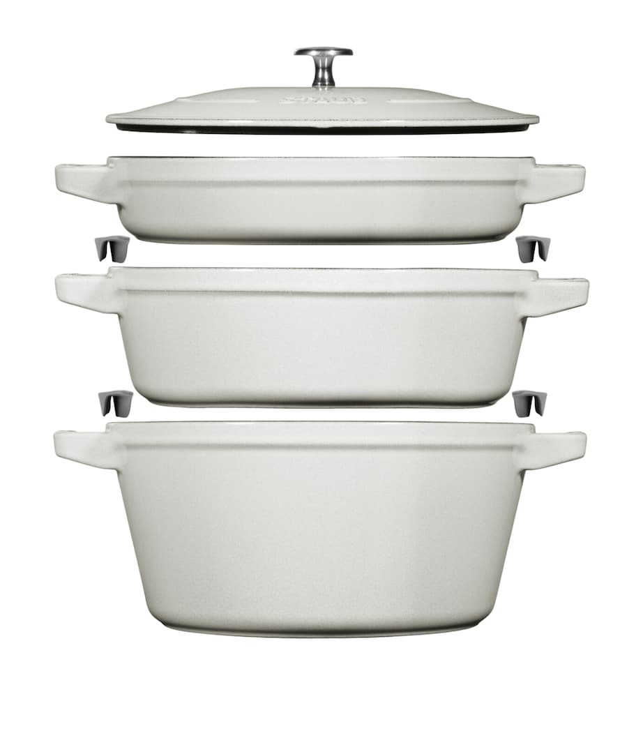 Staub 3-Piece Round Stackable Cocotte Set White Truffle Image 1