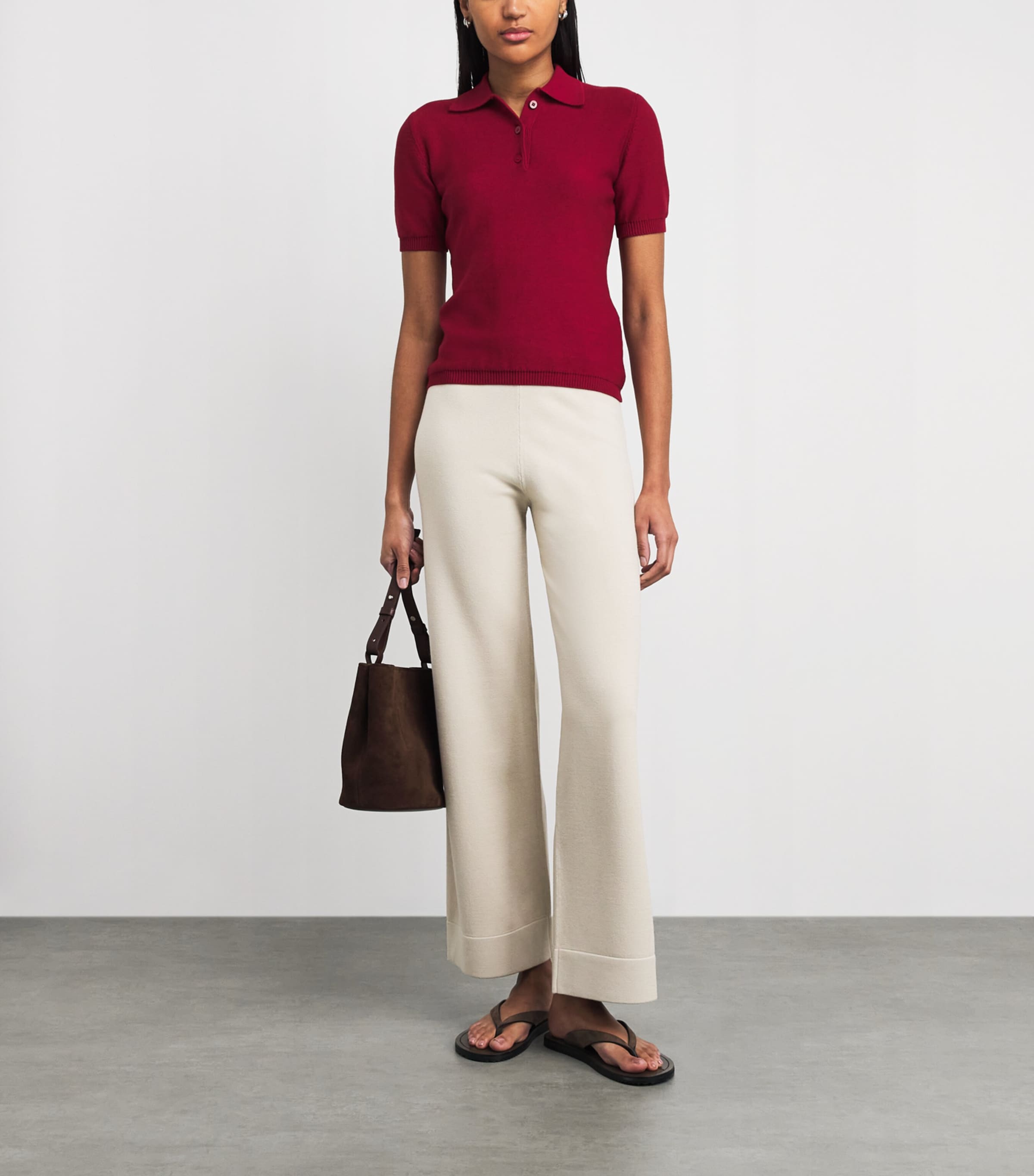 MM Womens Knitted Wide-Leg Trousers Ivory Image 2
