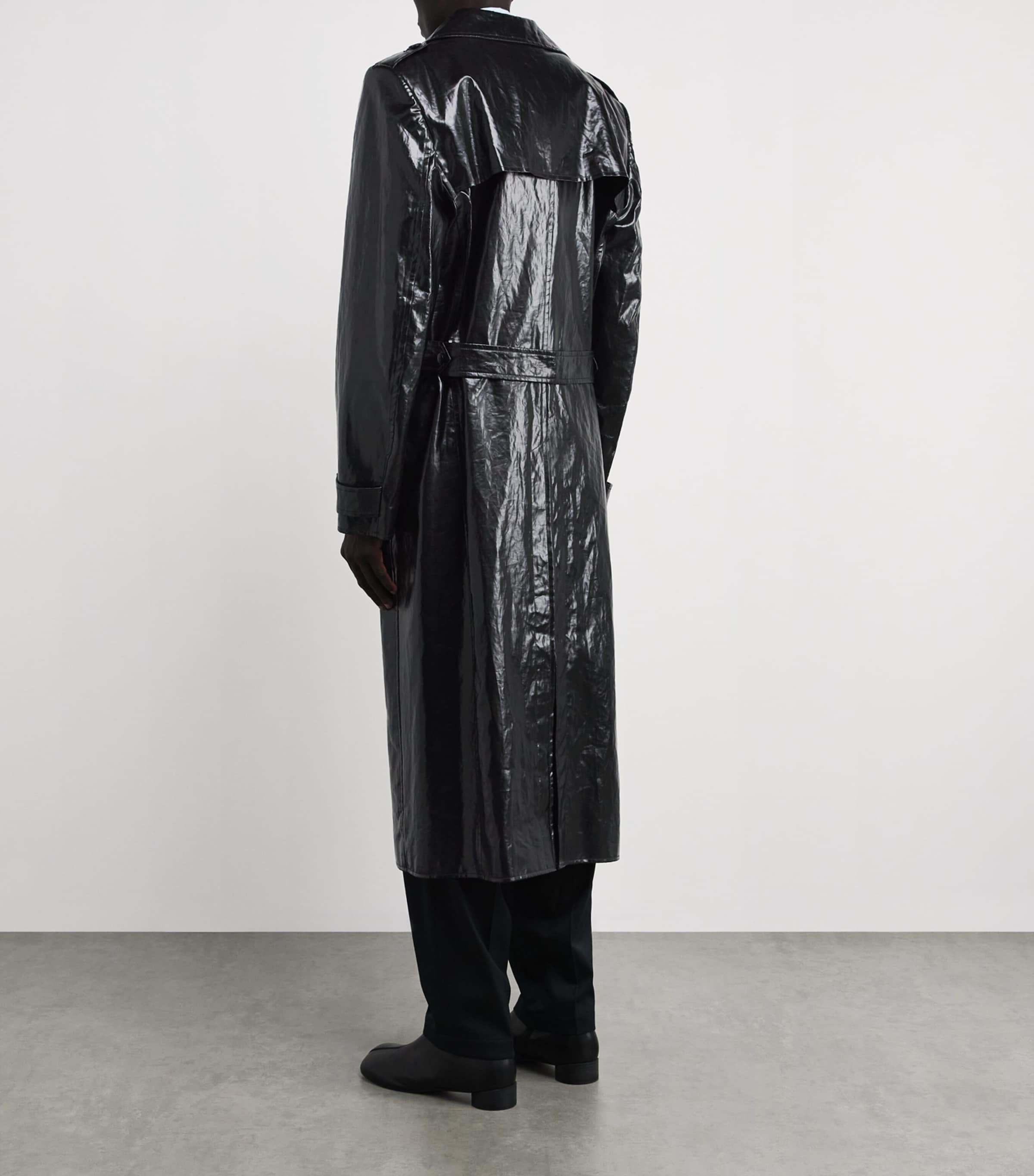 Maison Margiela Black Linen Coated Trench Coat | Harrods US