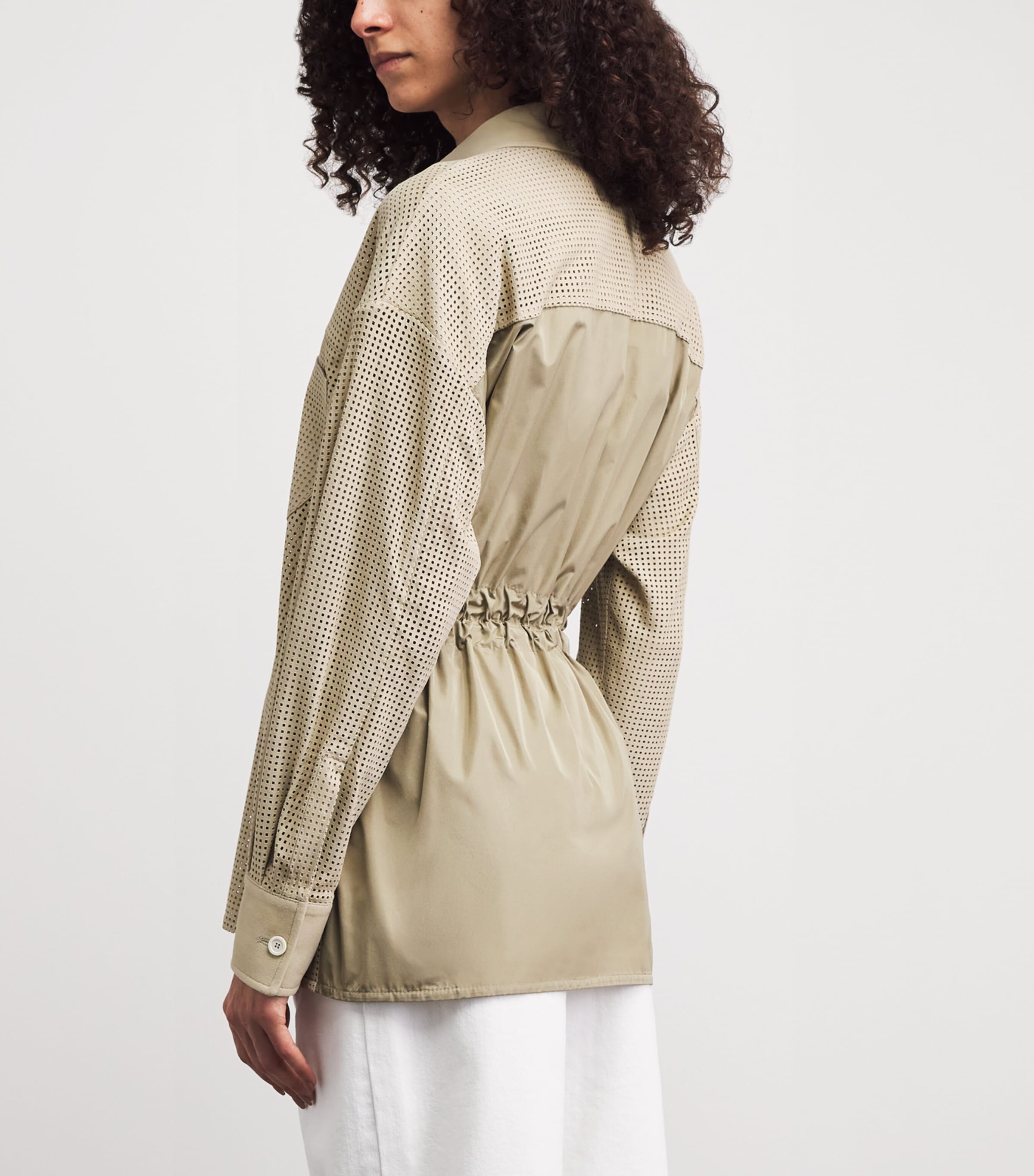 Fabiana Filippi Womens Suede Perforated Shirt Kaki Image 5