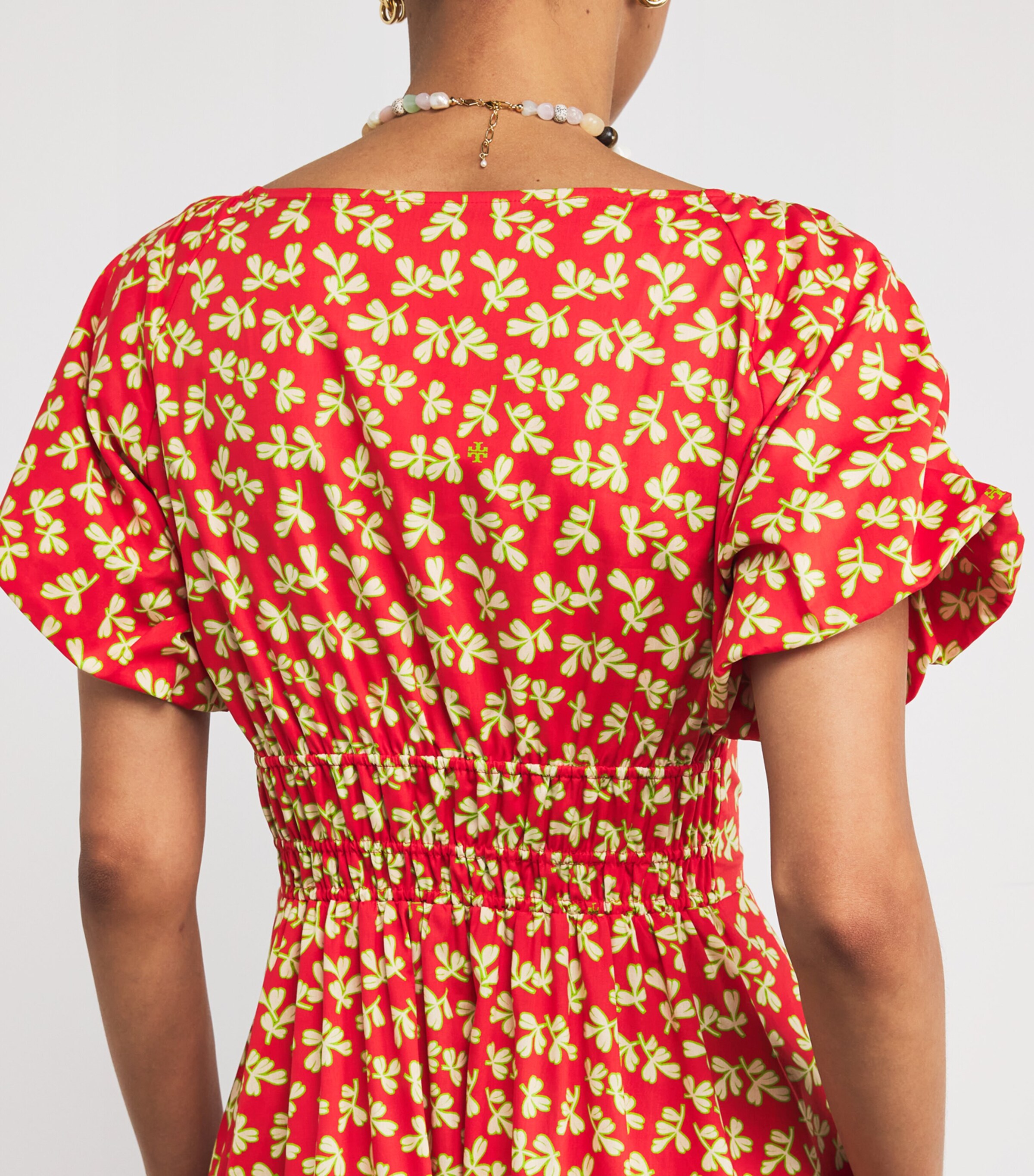 Poplin Leaf Print Midi Dress RED LITTLE LEAVES Image 6