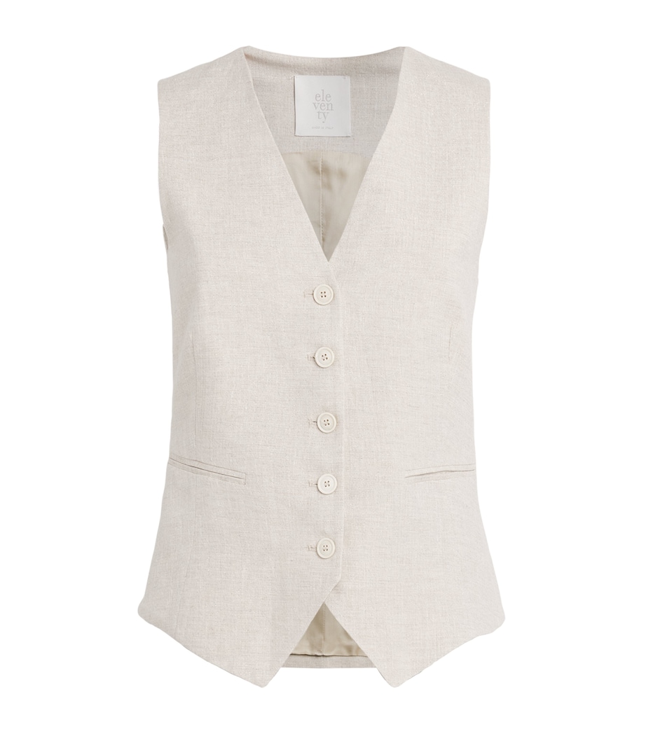 Eleventy Womens Linen-Blend Waistcoat Sabbia Image 1