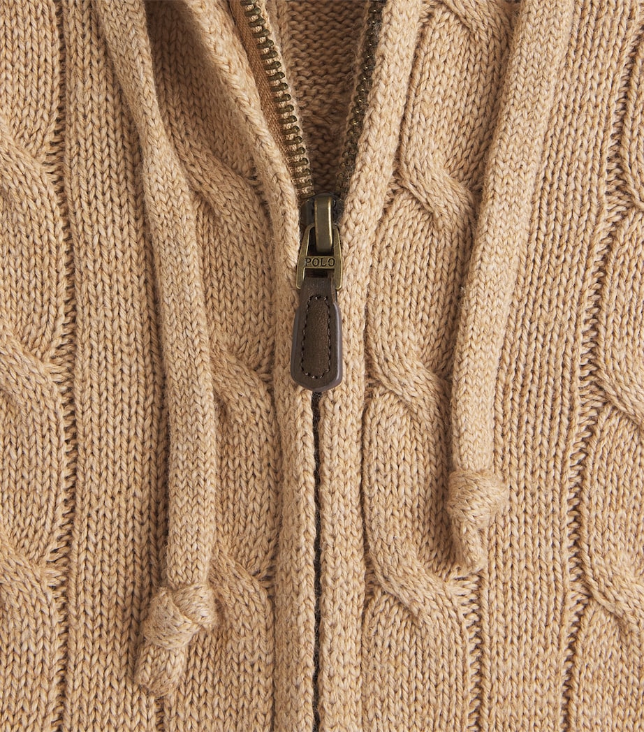Polo Ralph Lauren Mens Cotton Cable-Knit Zip-Up Hoodie Camel Melange Image 6