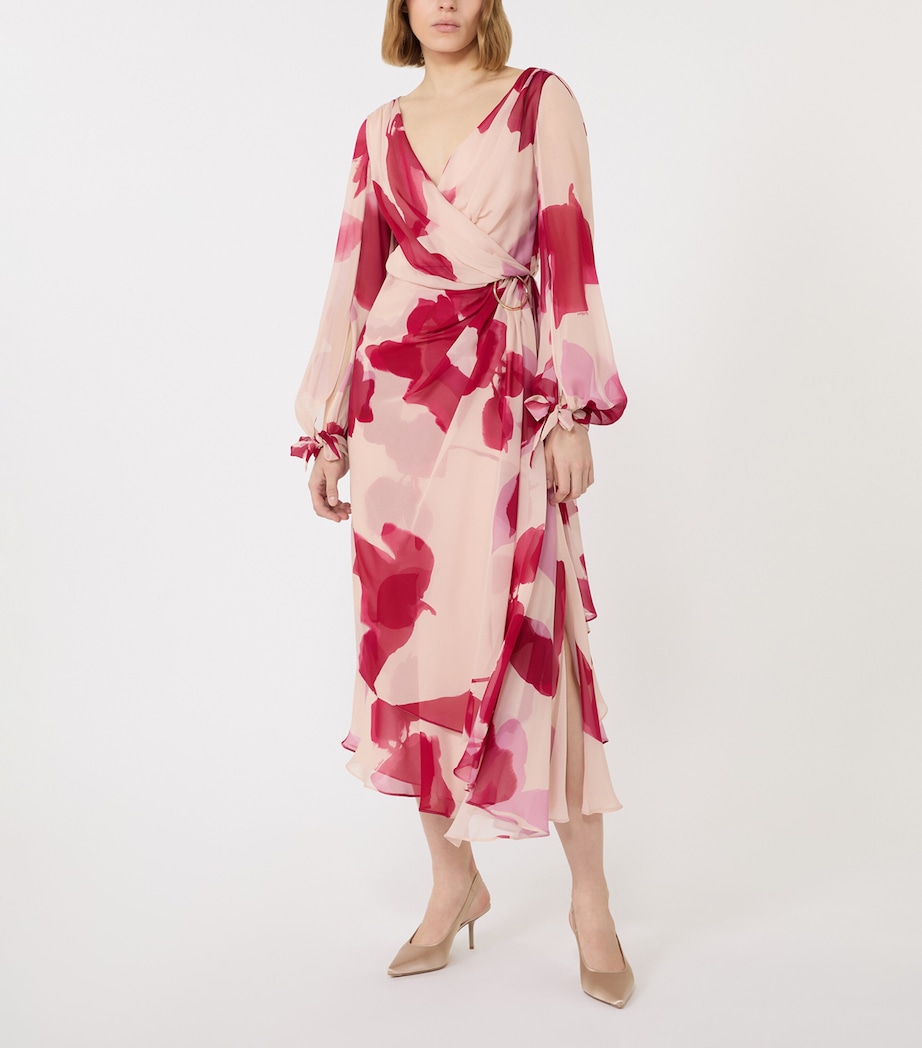 Max Mara Womens Silk Floral Wrap Midi Dress Beige Image 4