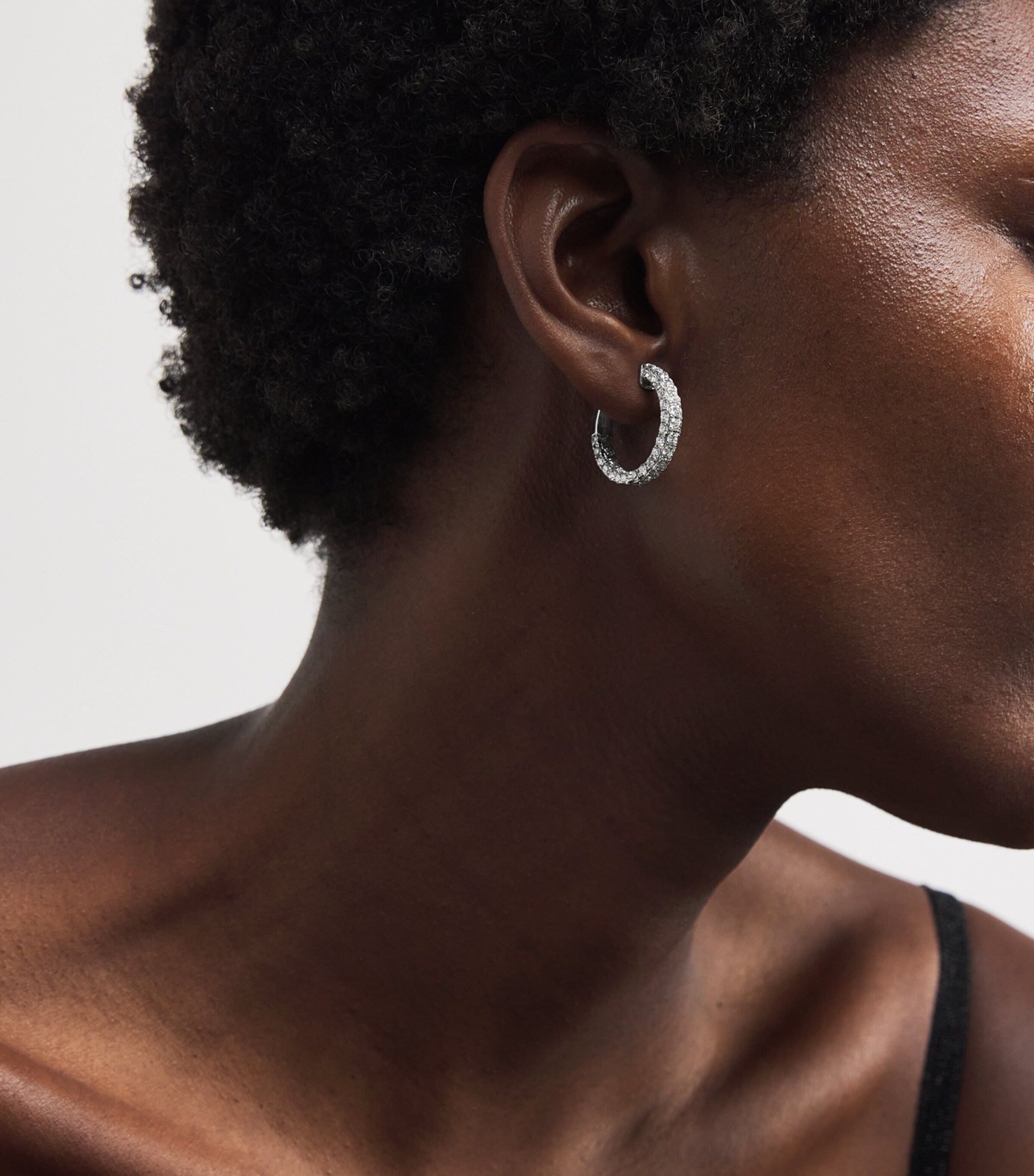 White Gold and Diamond Three-Sided Hoop Earrings WHITE GOLD Image 2