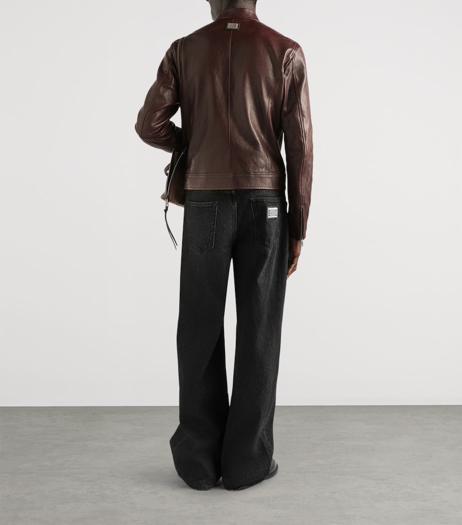 Dolce&Gabbana Mens Leather Moto Jacket Indigo Image 3