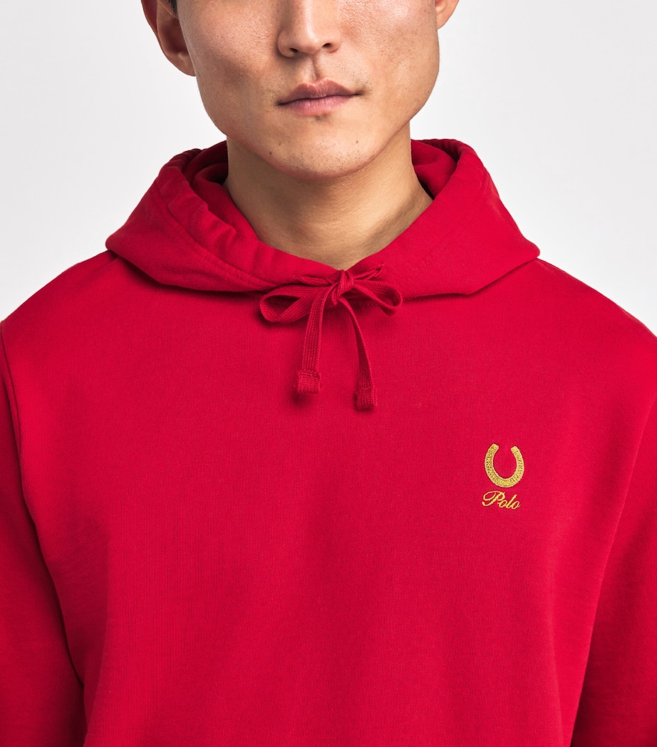 Cotton Polo Horsehoe Hoodie RED Image 6