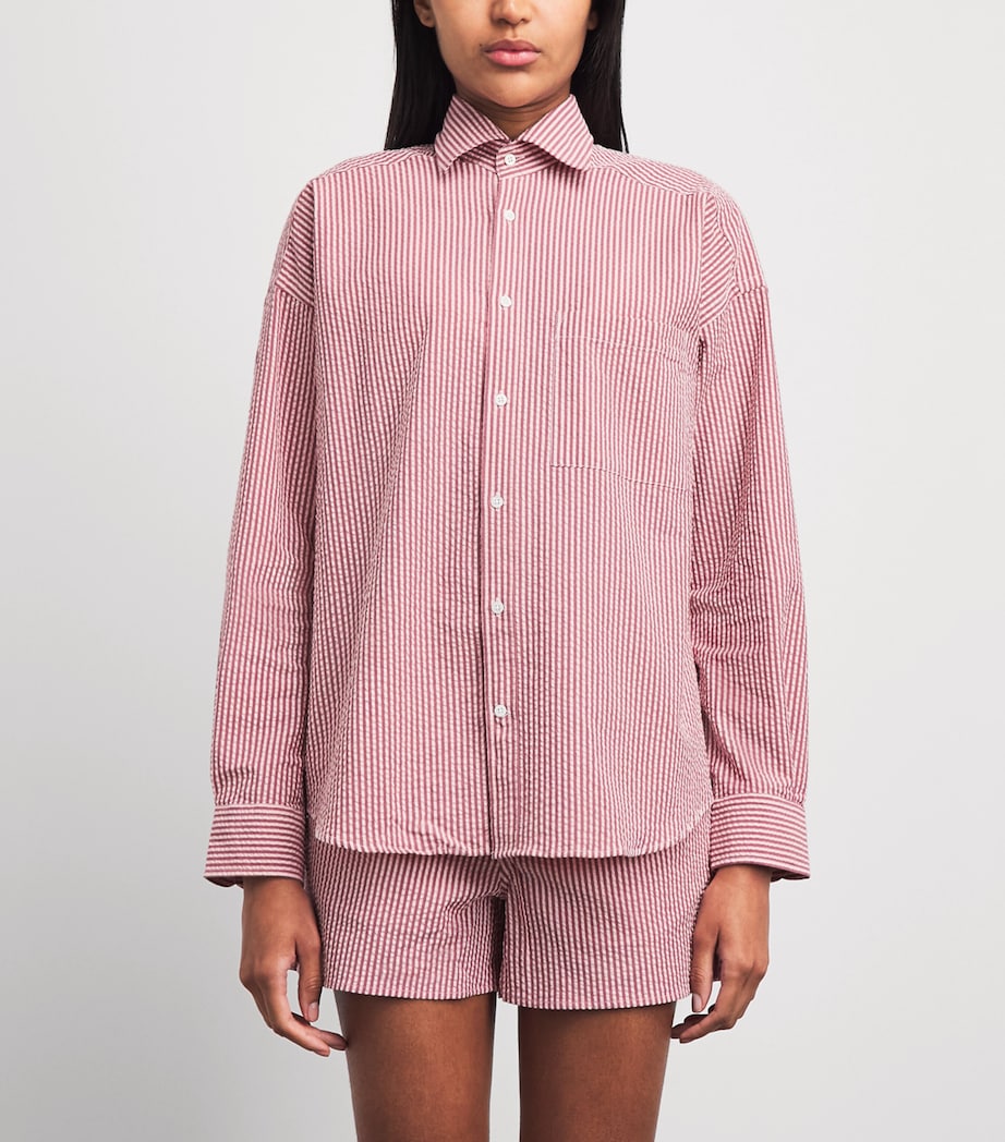 With Nothing Underneath Womens Seersucker Striped The Weekend Shirt Pink Berry Stripe Image 4