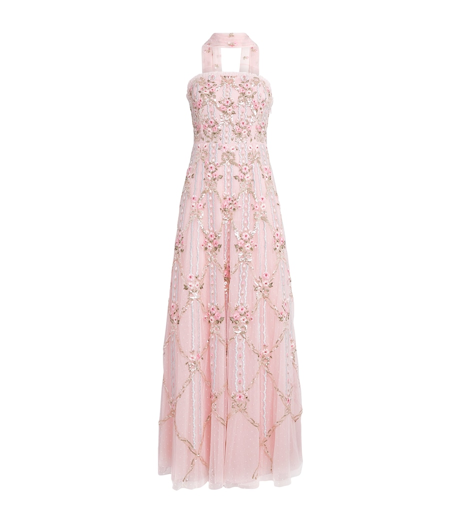 Needle & Thread Womens Lovers Lace Gown with Scarf Dusk Pink Image 1