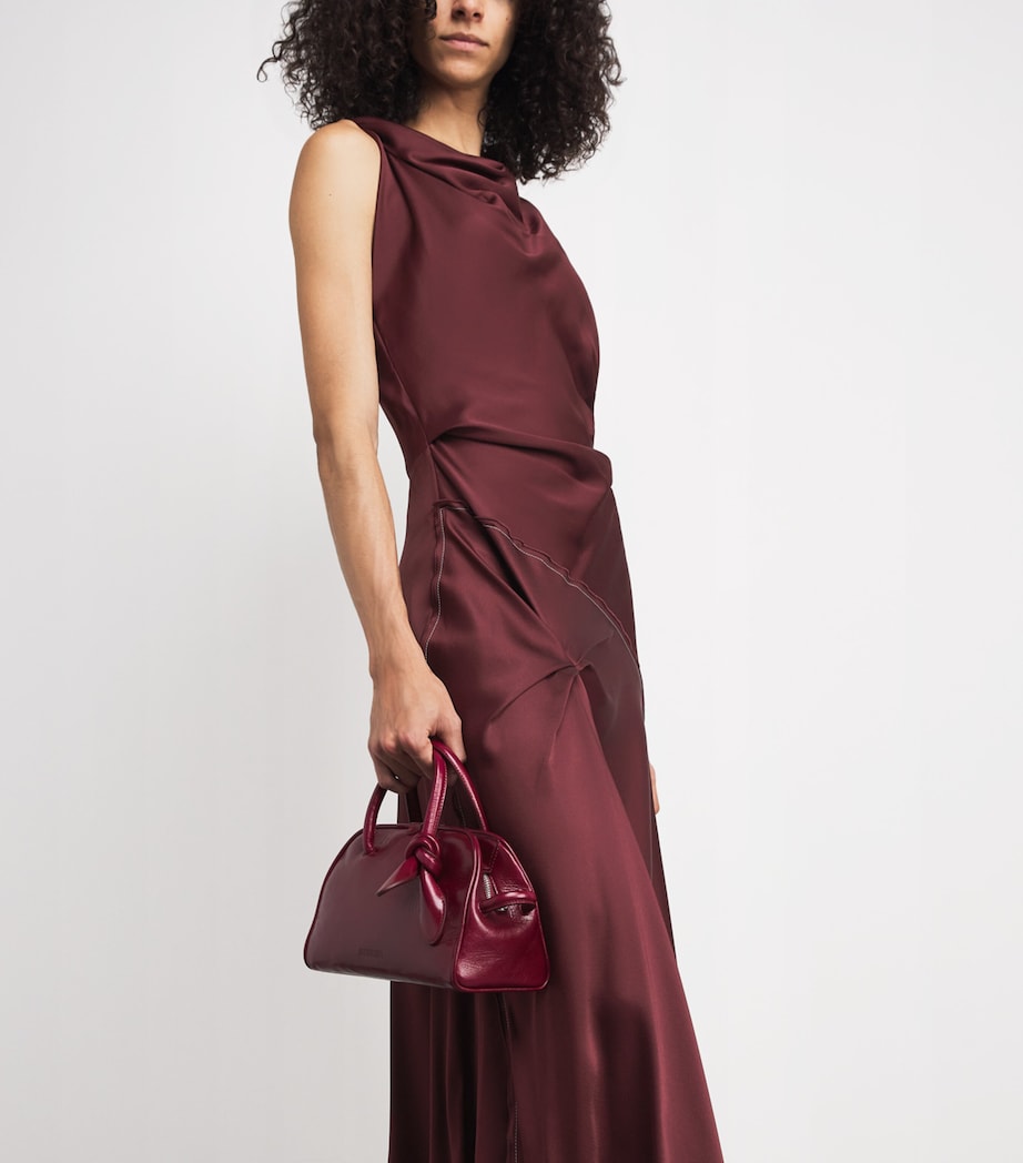 Satin Asymmetric Draped Midi Dress 9635 CINNABAR RED Image 4