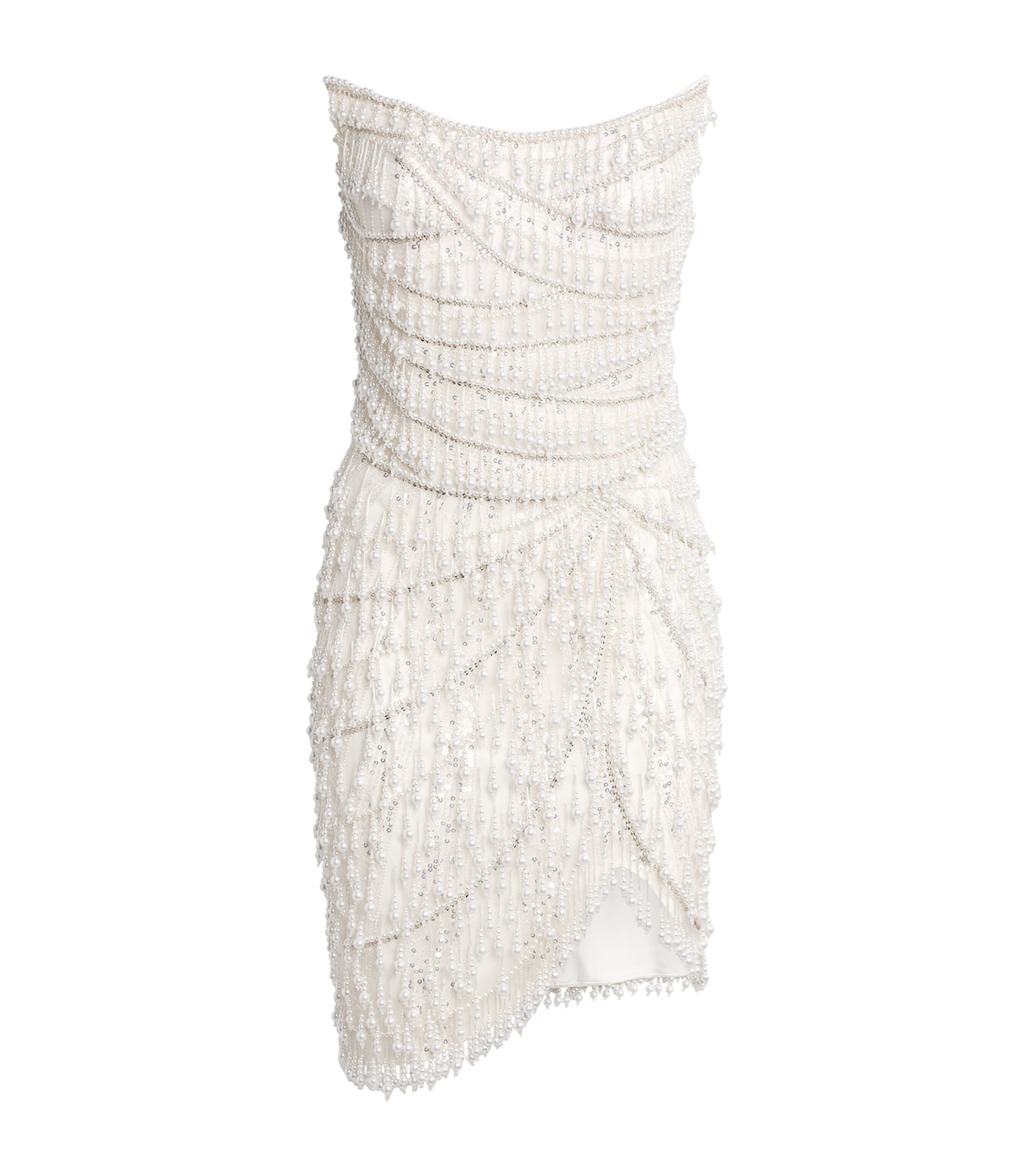Pamella Roland Beaded Strapless Mini Dress In White