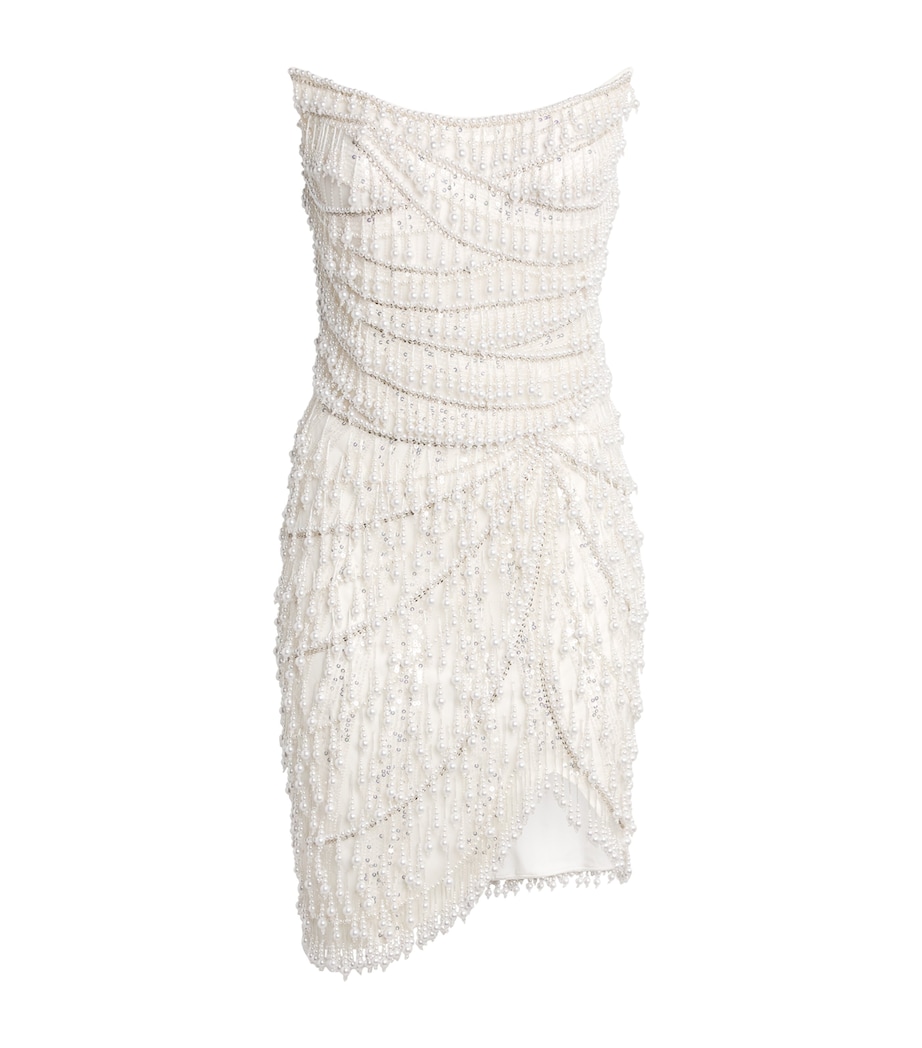Pamella Roland Womens Beaded Strapless Mini Dress Ivory Image 1