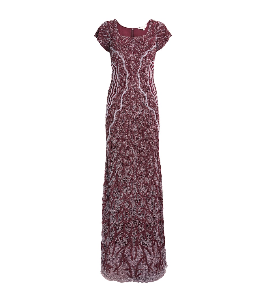 Raishma Womens Short-Sleeve Beaded Gown Burgundy Image 1