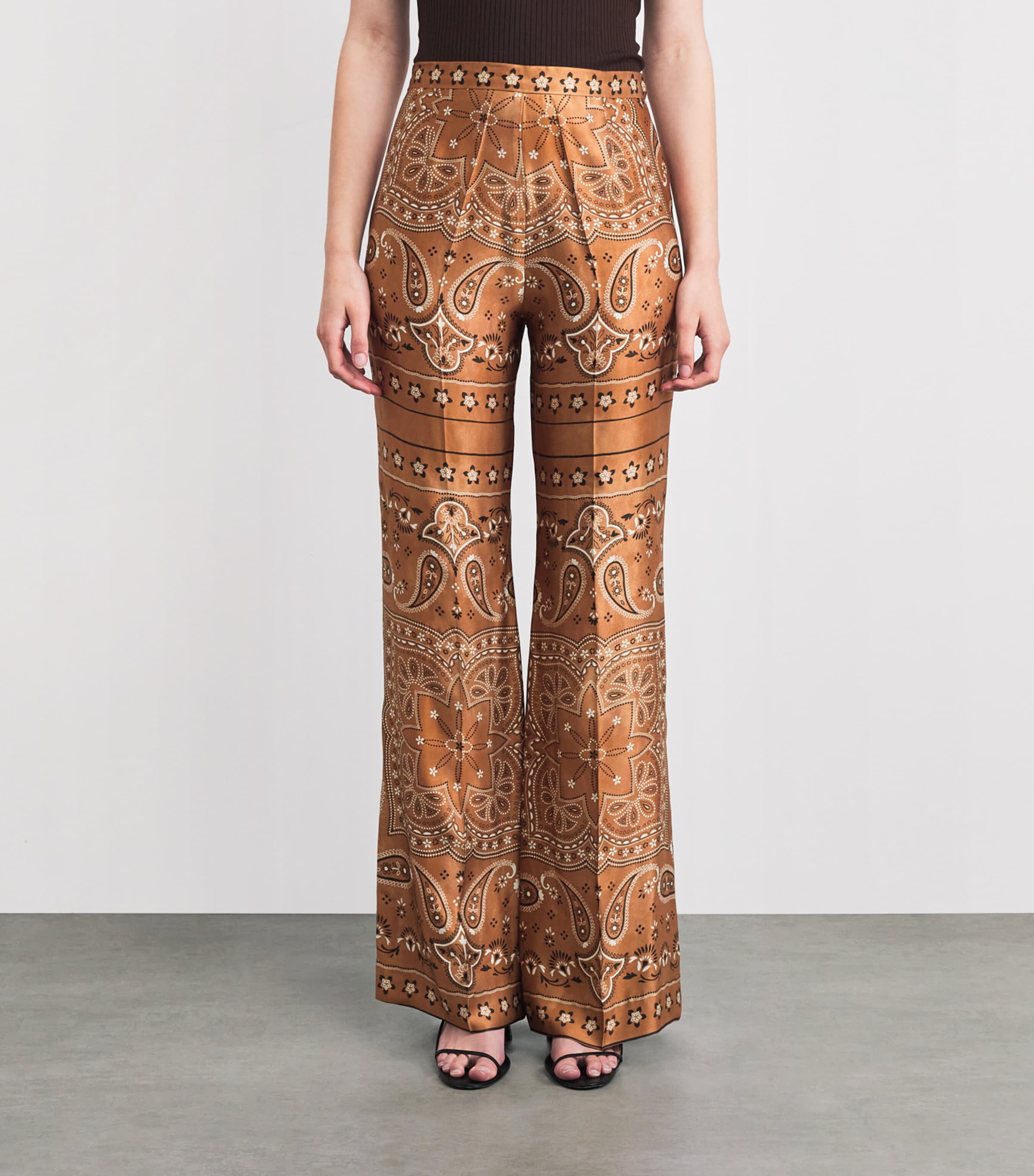 Sandro Paris Womens Bandana Print Flared Trousers Brown / Black Image 4