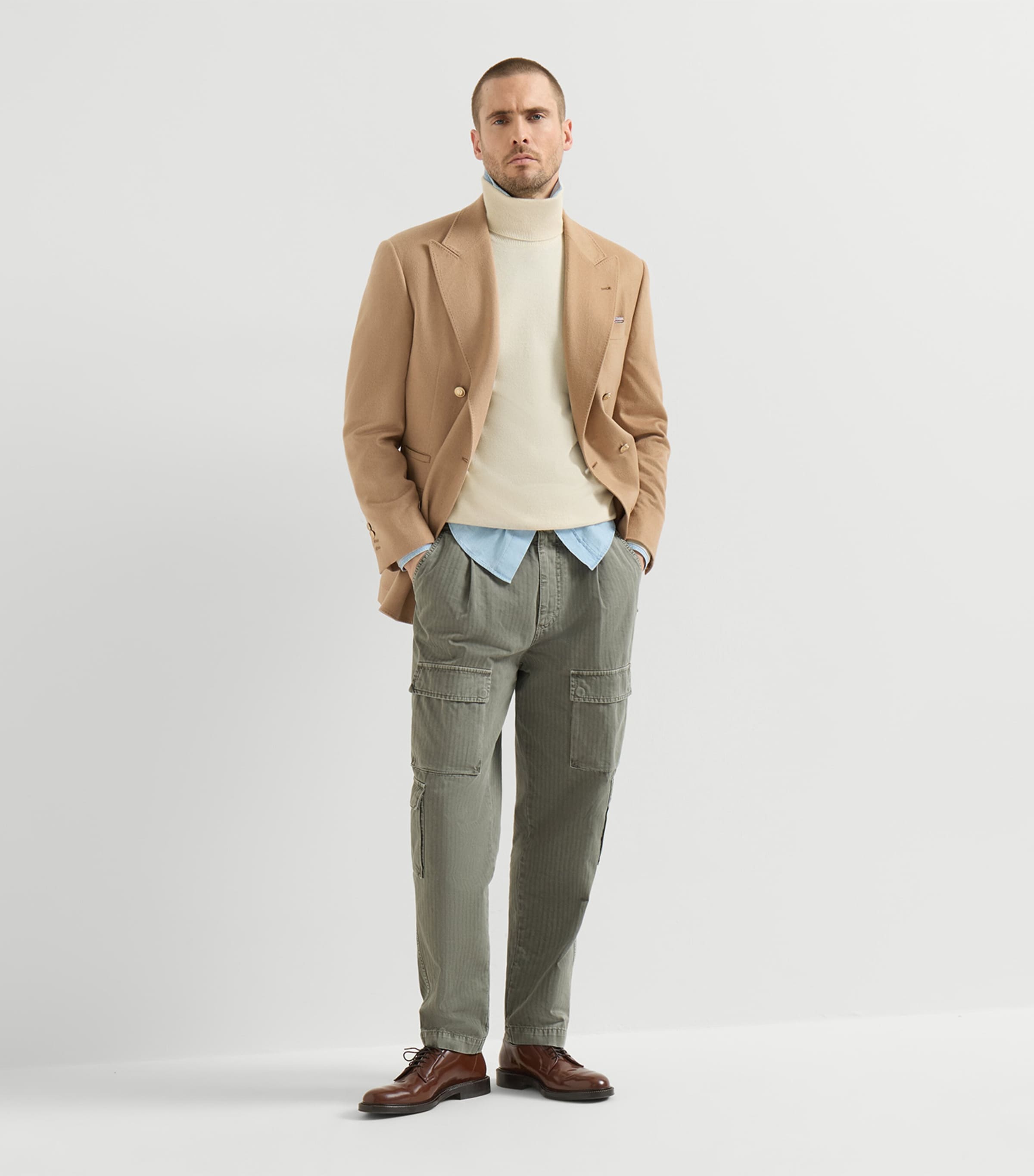 Brunello Cucinelli Mens Camel One-and-a-Half Breasted Blazer Image 5