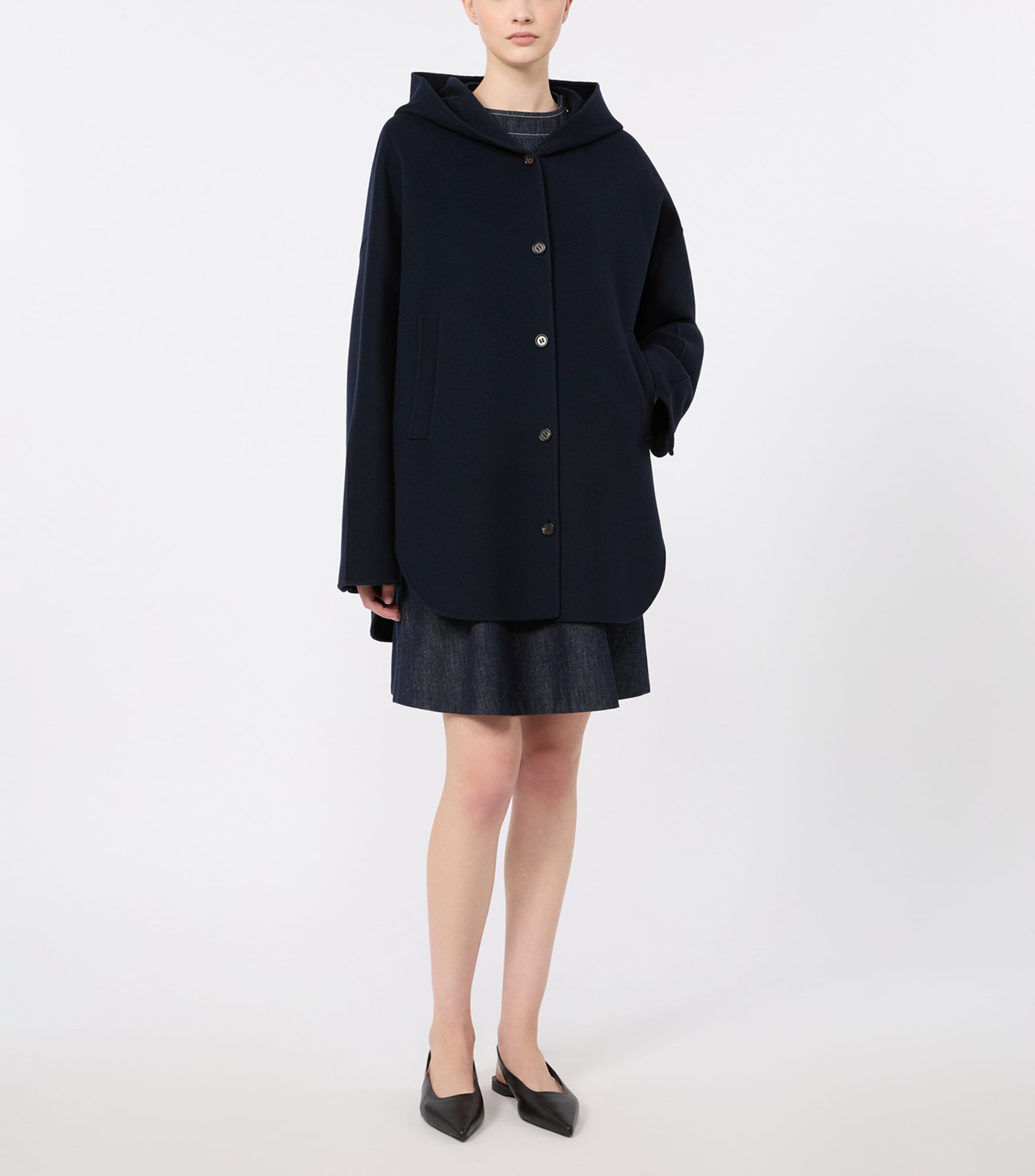 Max Mara Womens Virgin Wool Hooded Coat Midnightblue Image 3