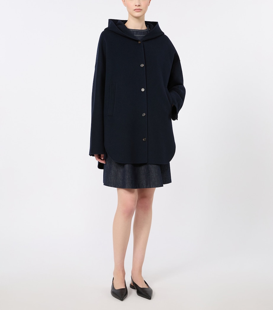 Max Mara Womens Virgin Wool Hooded Coat Midnightblue Image 3