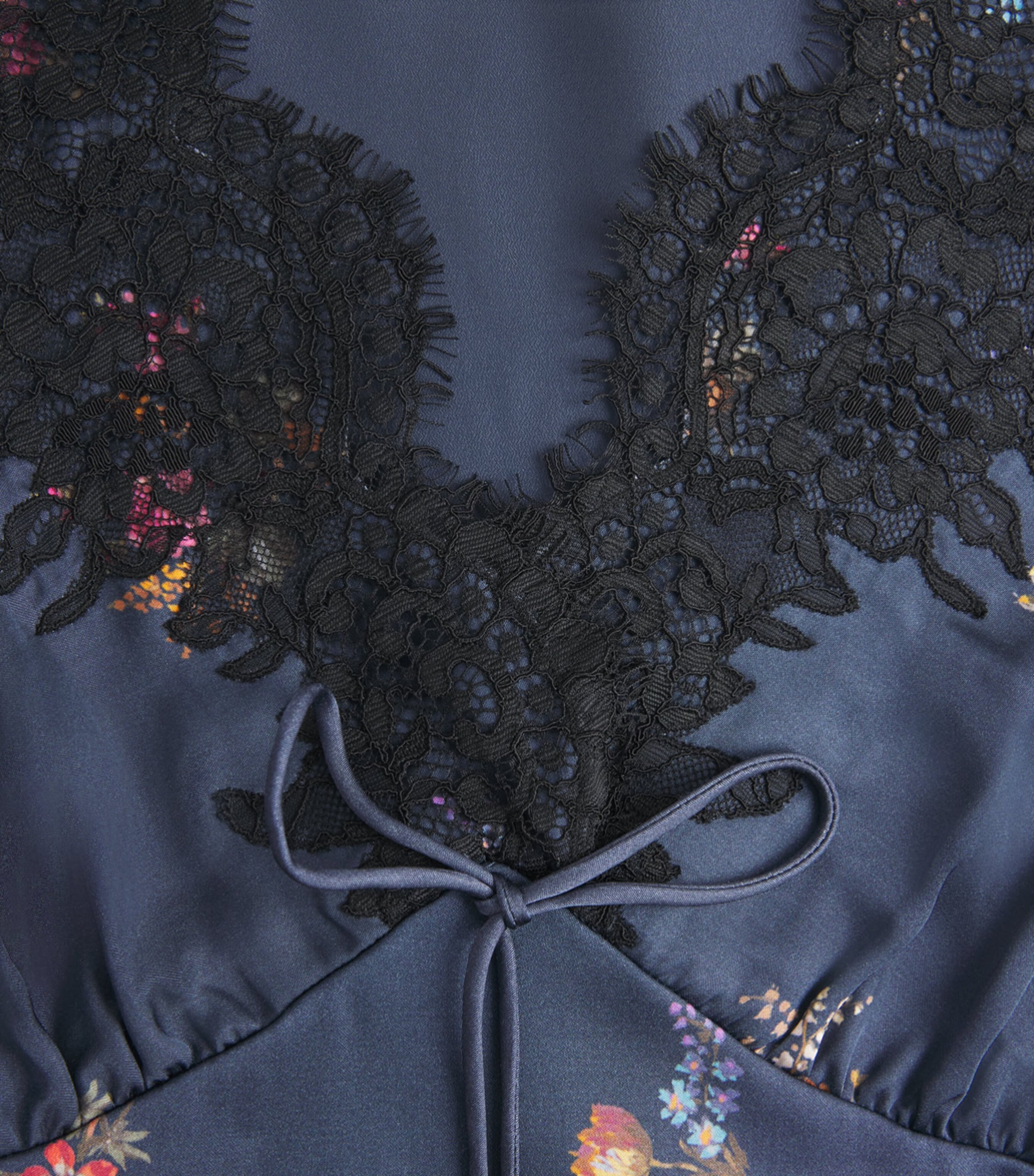 Self-Portrait Womens Satin-Lace Floral Blouse Navy Image 6