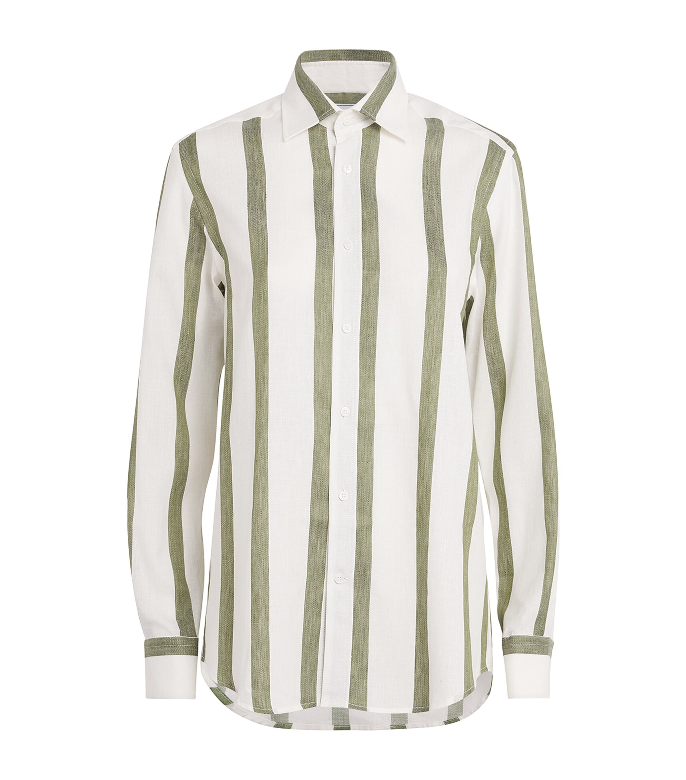 With Nothing Underneath Womens Cotton-Linen Stripe The Boyfriend Shirt Khaki Stripe Image 1