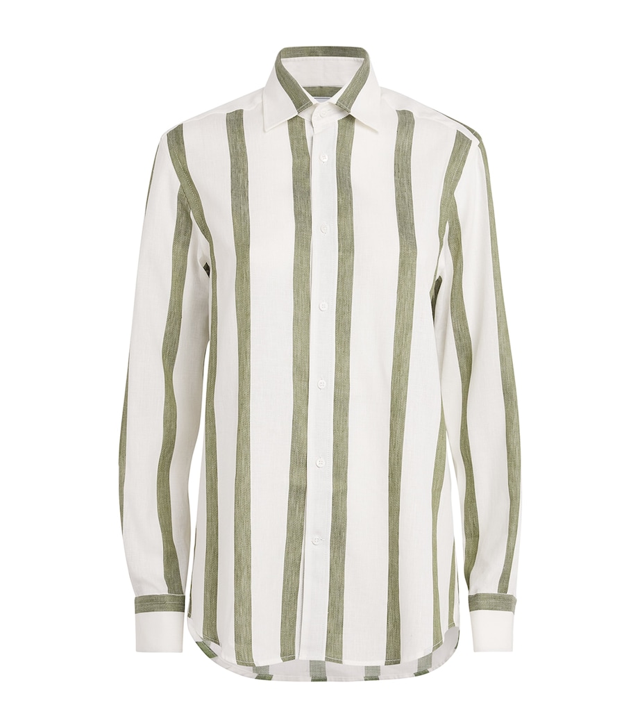 With Nothing Underneath Womens Cotton-Linen Stripe The Boyfriend Shirt Khaki Stripe Image 1