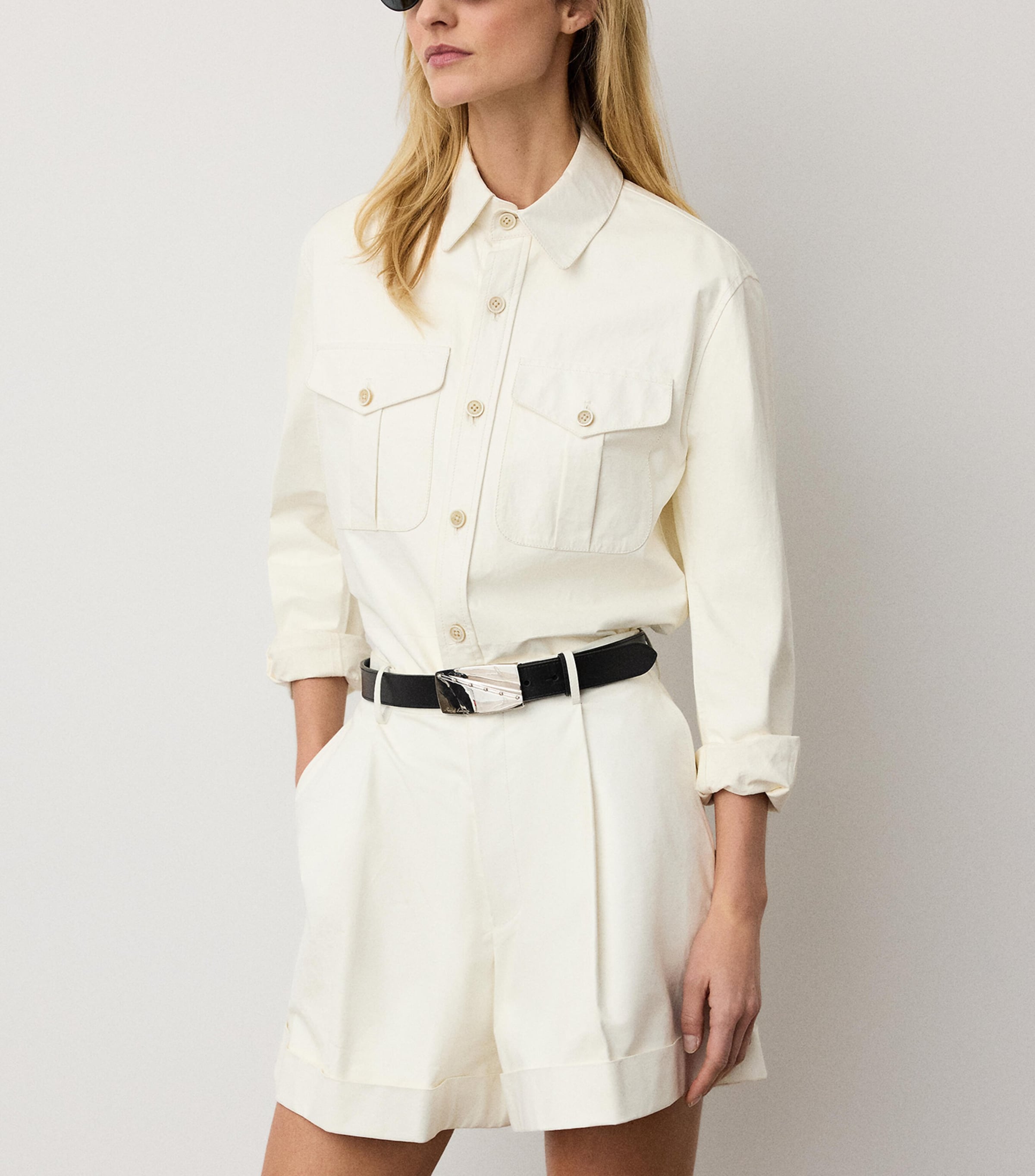 Ralph Lauren Collection Womens Suede Landry Oversized Shirt Cream Image 2