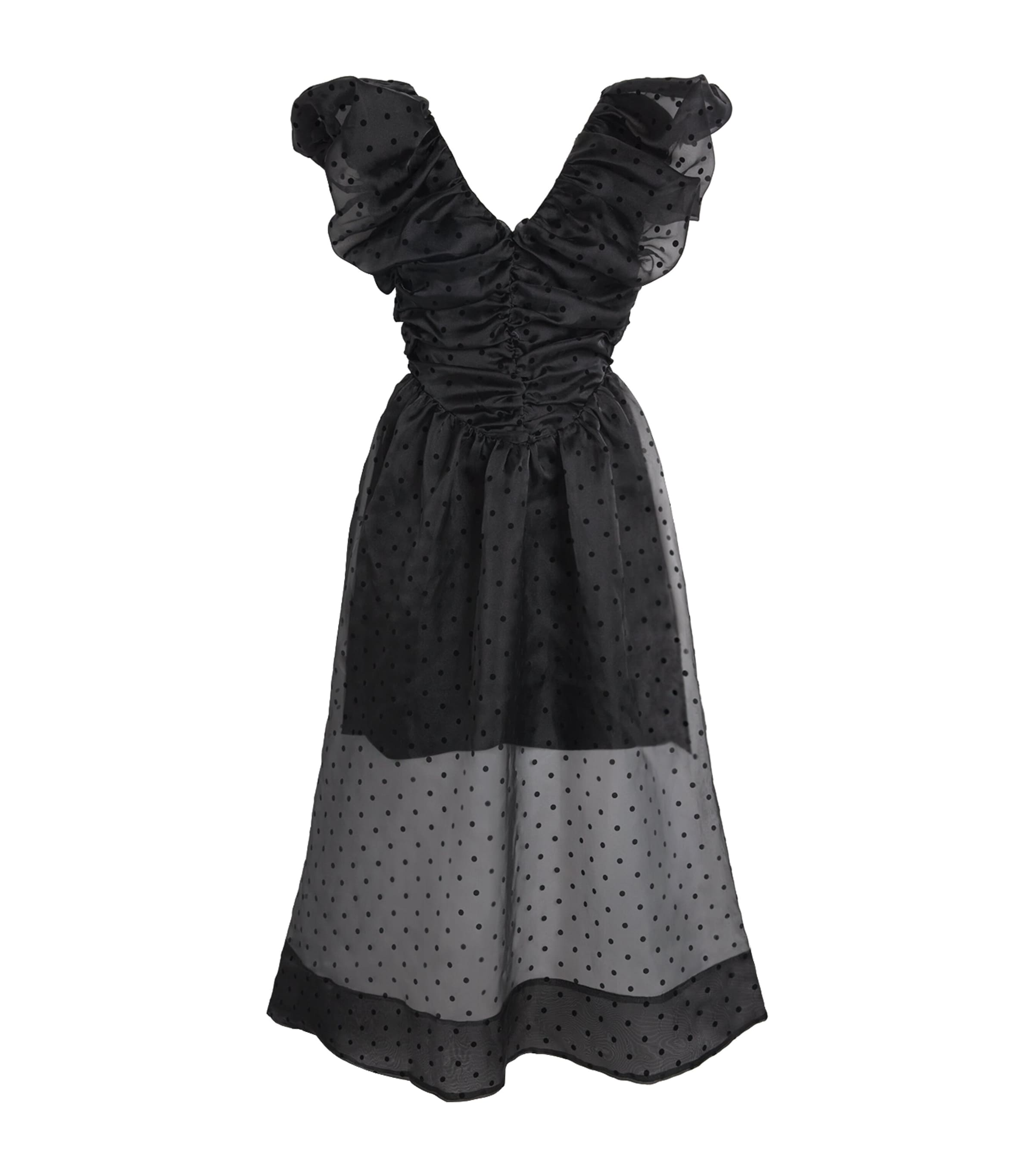GANNI Womens Organza Polka Dot Midi Dress Black Image 1