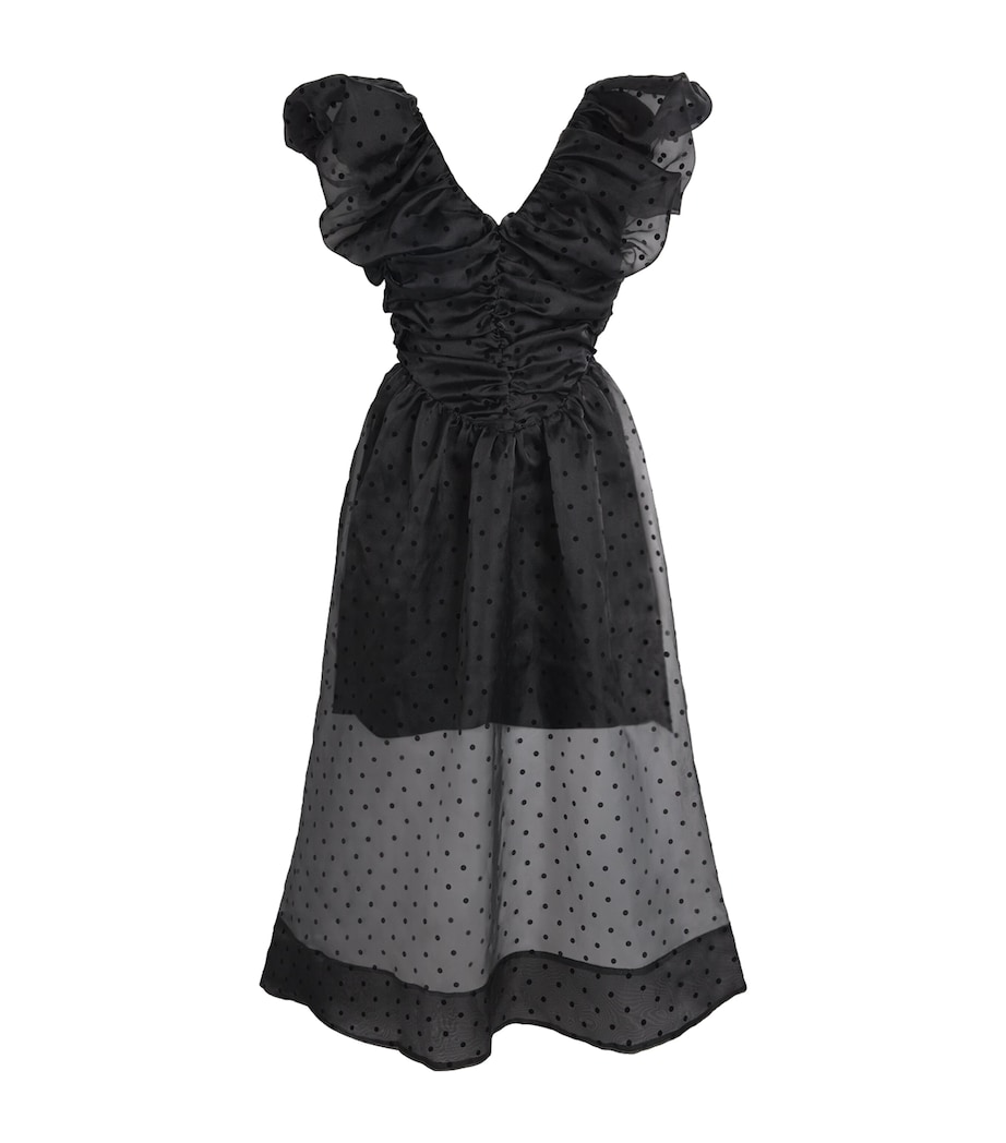 GANNI Womens Organza Polka Dot Midi Dress Black Image 1