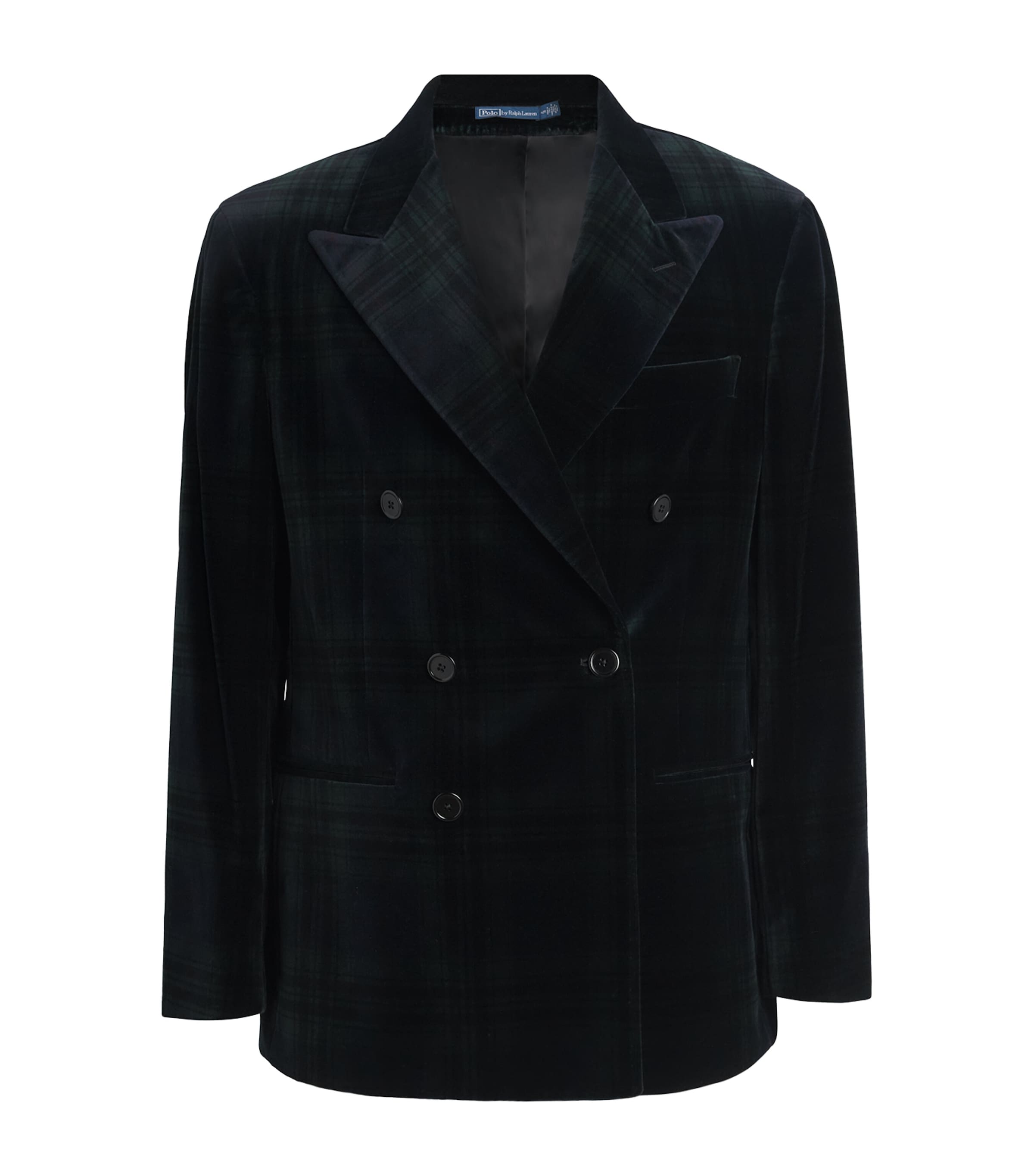 Polo Ralph Lauren Cotton Velvet Tartan Double-breasted Blazer In Green