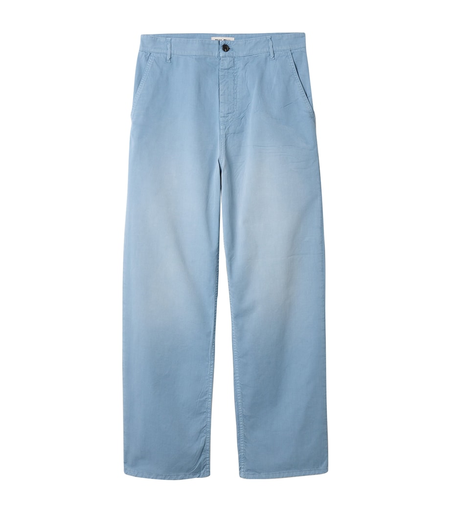 Miu Miu Garment-Dyed Wide-Leg Chinos Light Blue Image 1