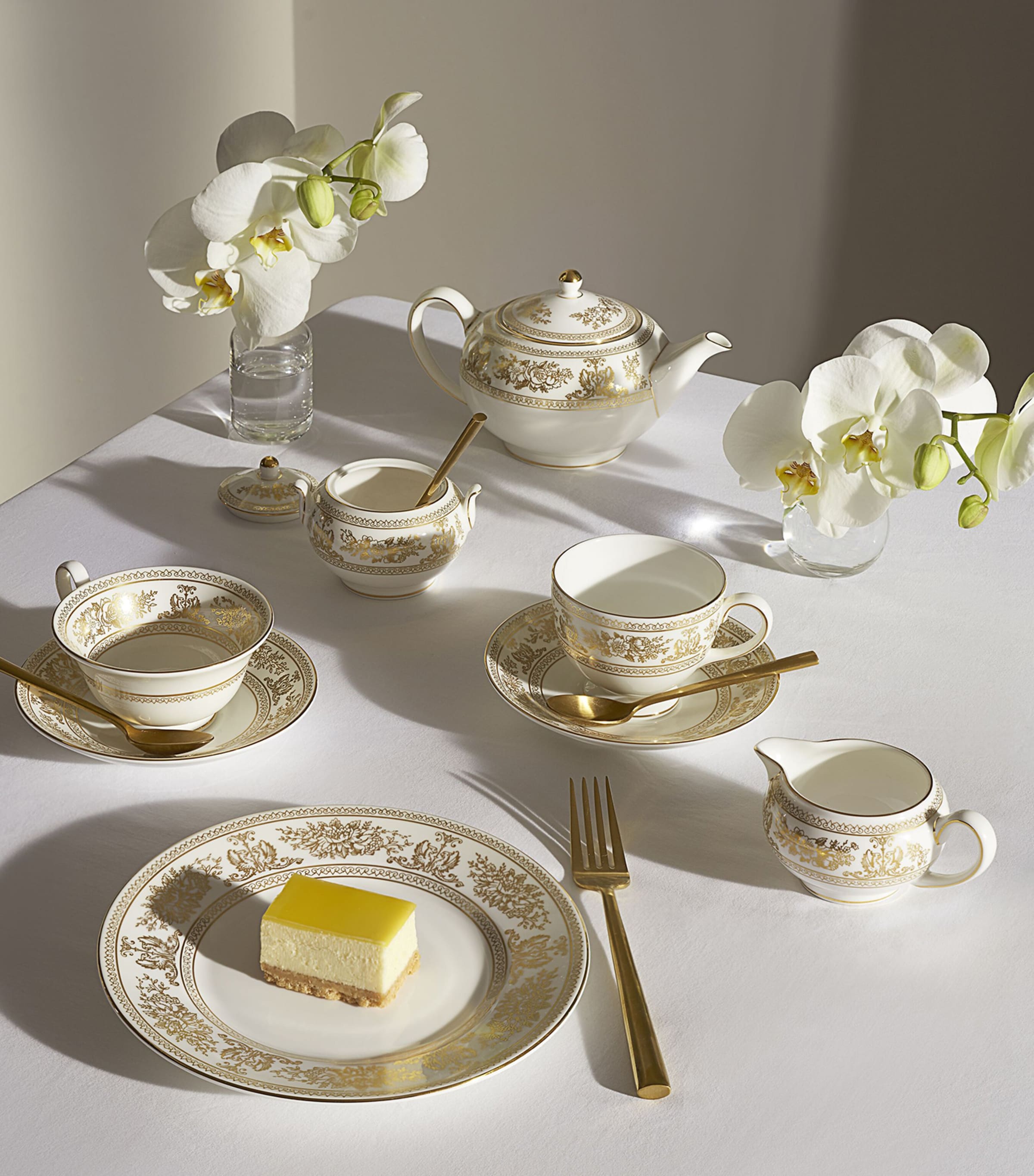 Wedgwood Gold Columbia Peony Cup and Saucer | Harrods UK